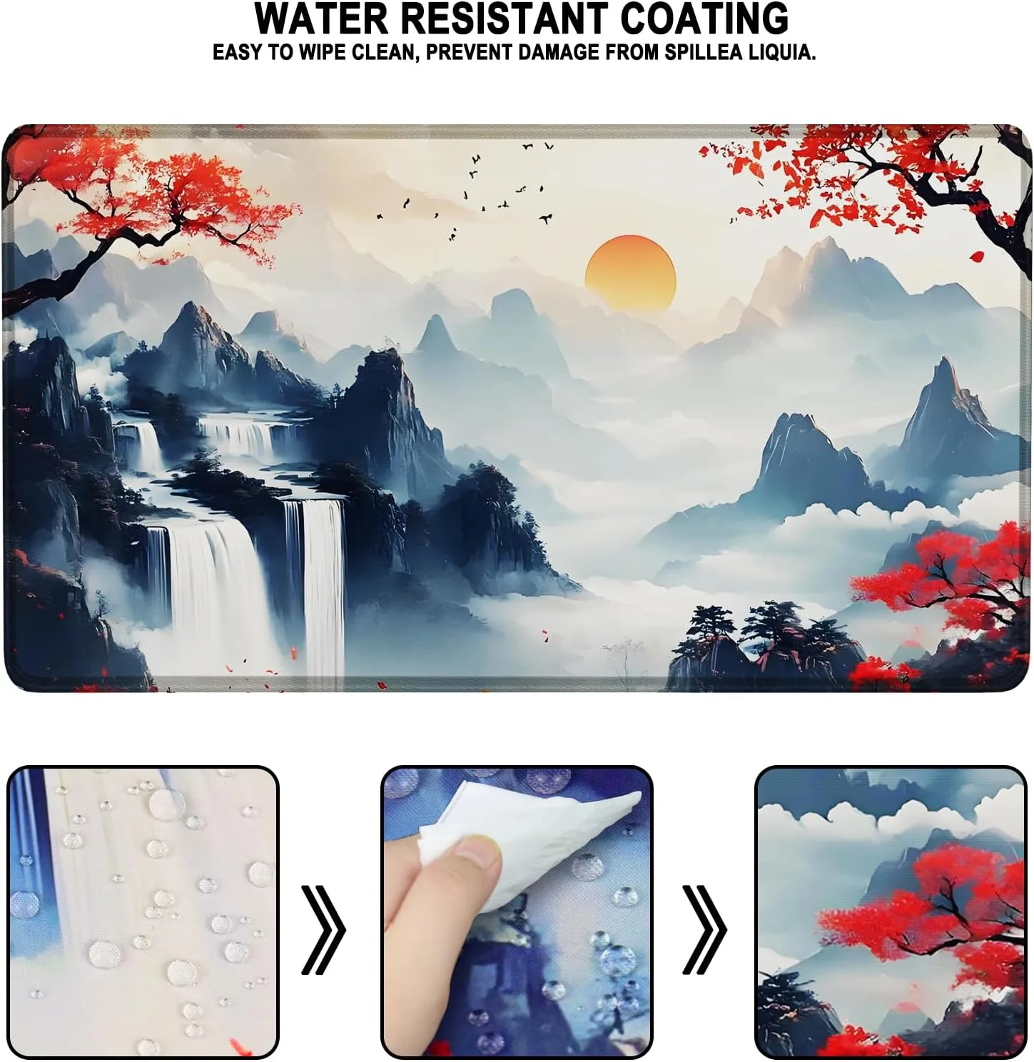 Large Gaming Mousepad, Waterproof Extra Large Mouse Pad with Stitched Edges, 31.5" x 15.7" Non-Slip Rubber Base Office Big Long Keyboard Pad for Office Gamer Home XXL, (Mountains Waters)
