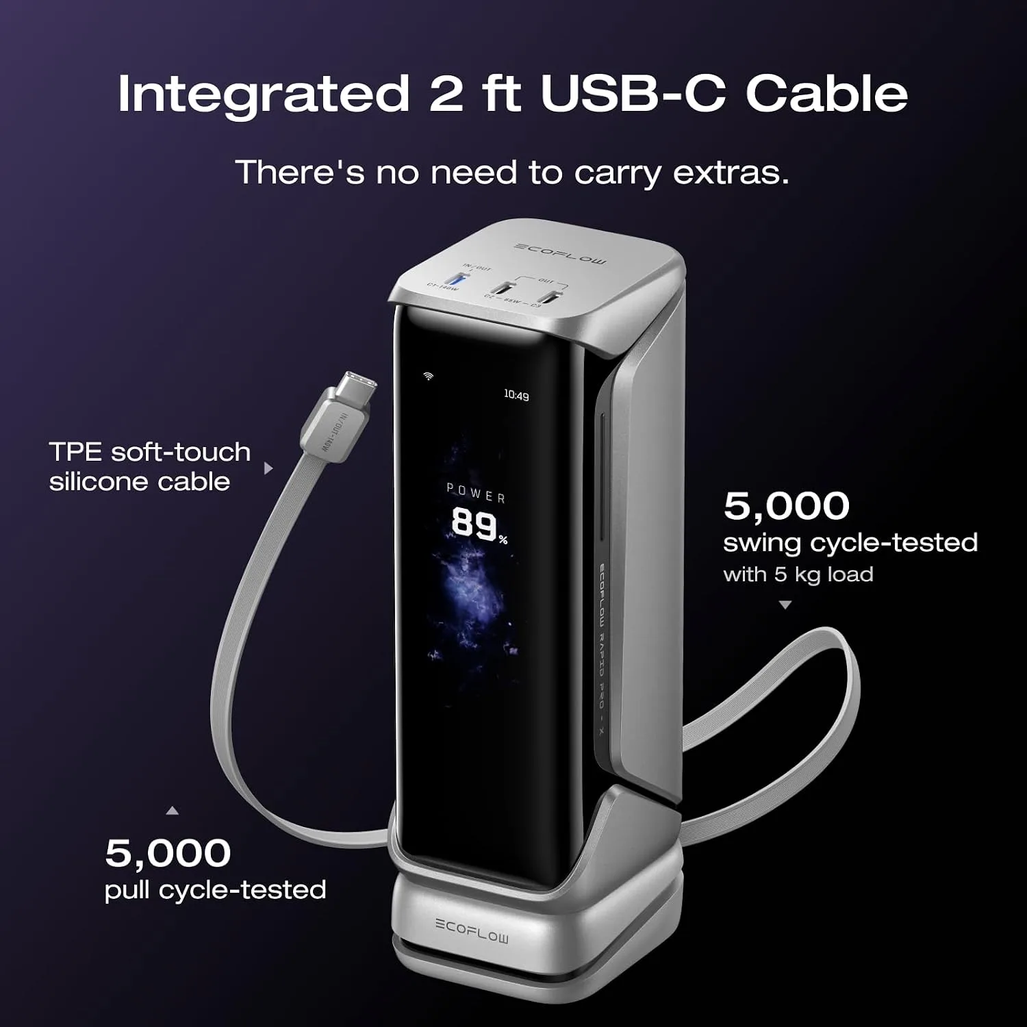 EF ECOFLOW Rapid Pro X Power Bank, 27650mAh 4-Part with 300W Output, Portable Charger with 140W Built-in Cable, for MacBook, iPhone, Laptops, and More