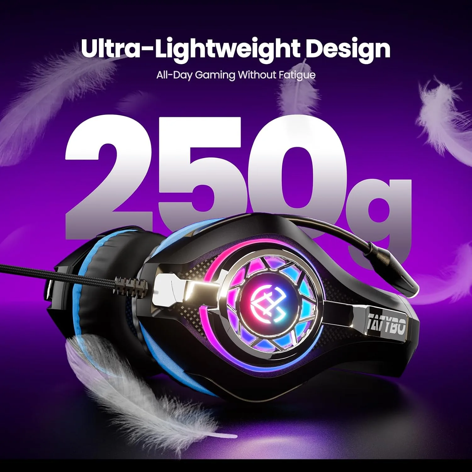 Tatybo Gaming Headset for PS5 PC, Noise Canceling Mic, RGB, Black Blue