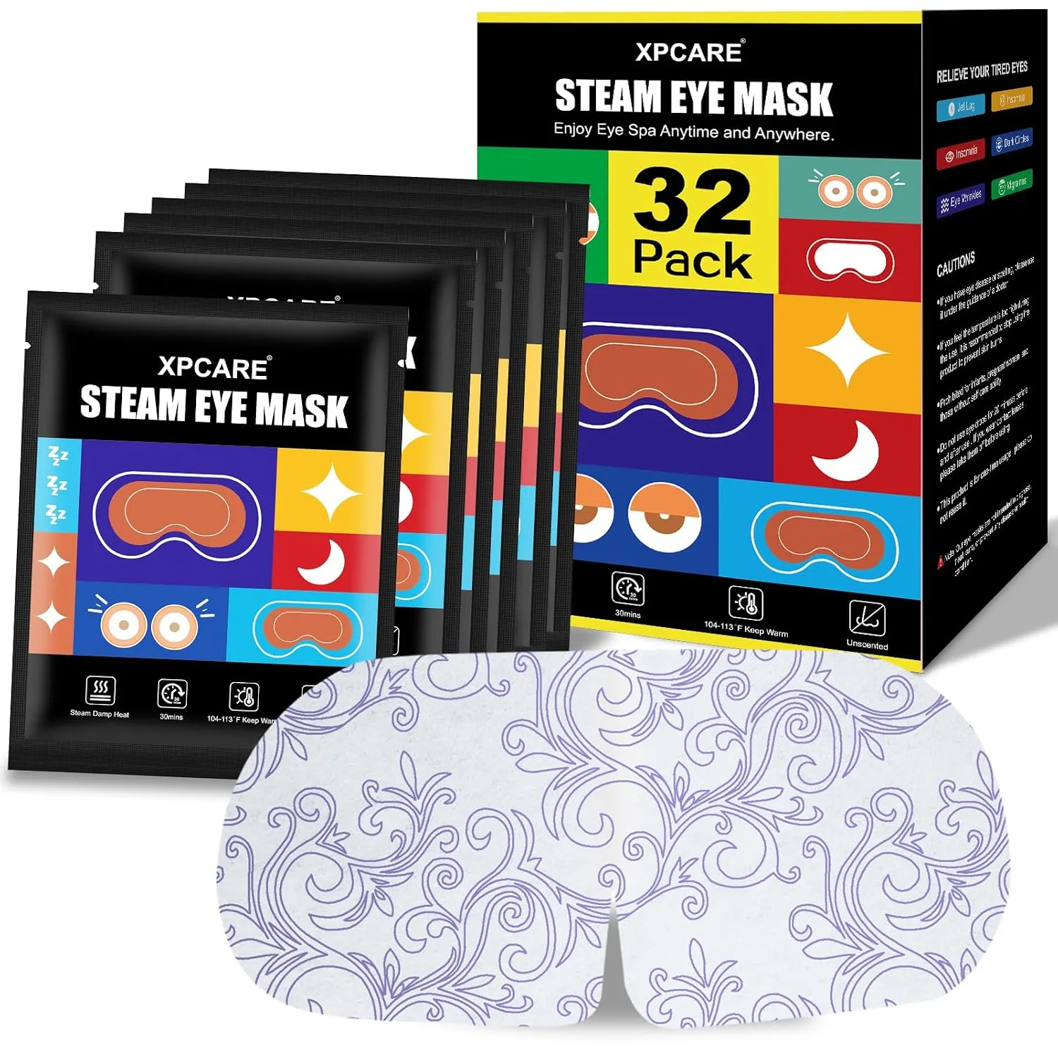 XPCARE 32 Pack Steam Eye Mask Disposable for Dry Eyes Cornea Care-Unscented