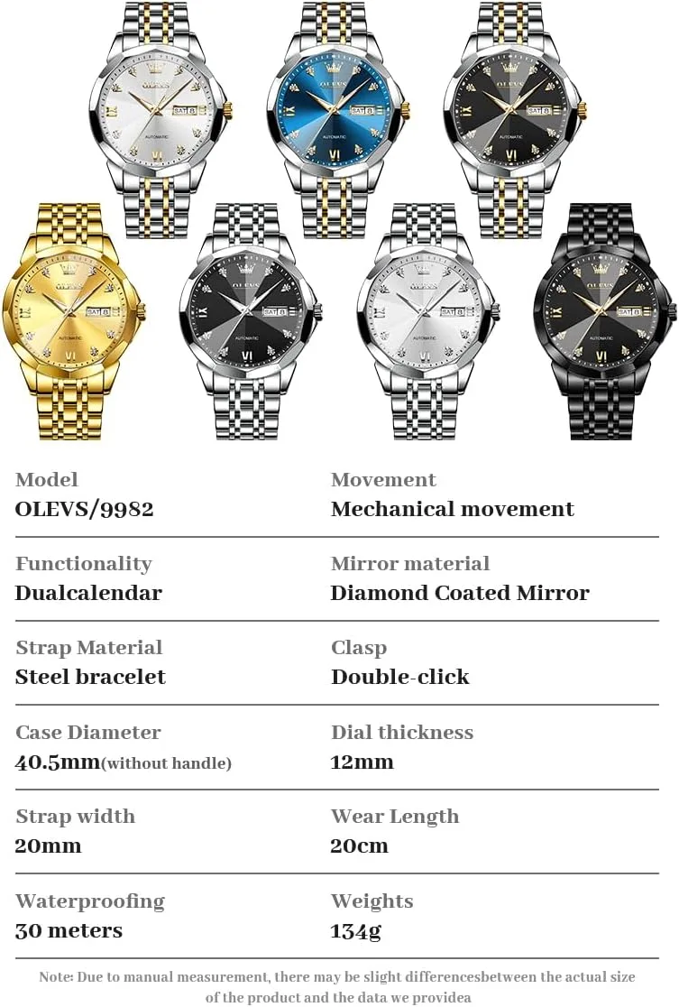 OLEVS Skeleton Men Watches Automatic Business Luxury Diamond Self Winding Watch for Men Stainless Steel Calendar Wrist Watch