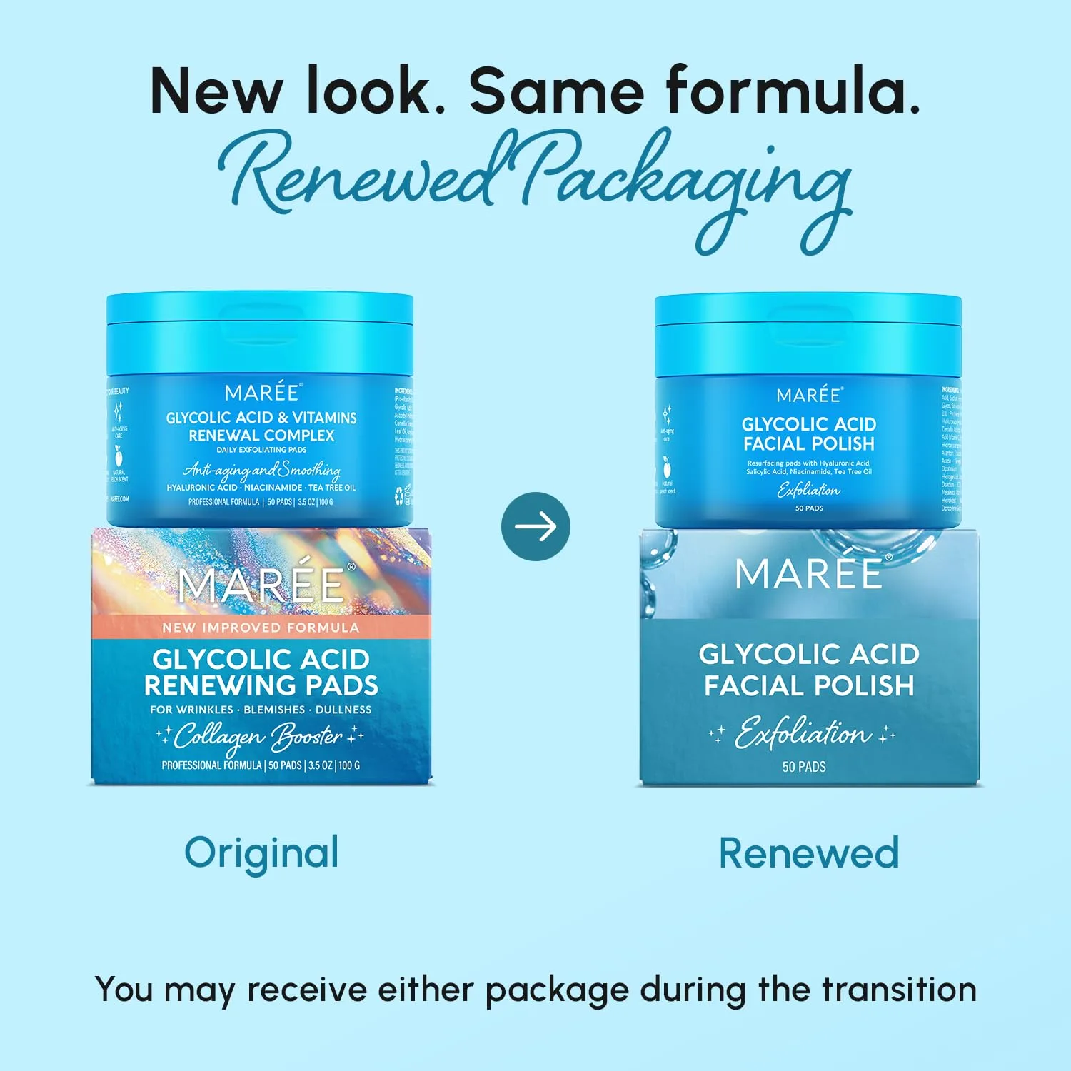 MAREE Glycolic Acid Toner Pads - Face Pads for Exfoliating Peel Zero Pore