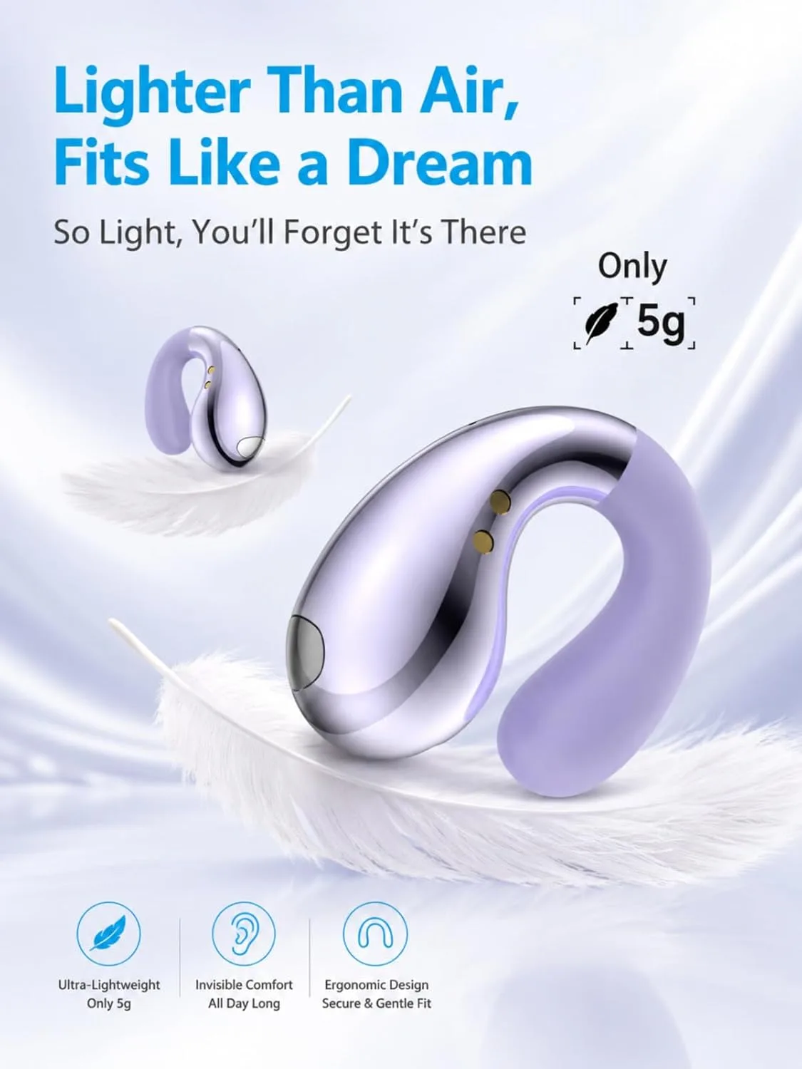 Ultra Open Ear Earbuds, Clip On Wireless Ear Buds, Lightweight Headphones