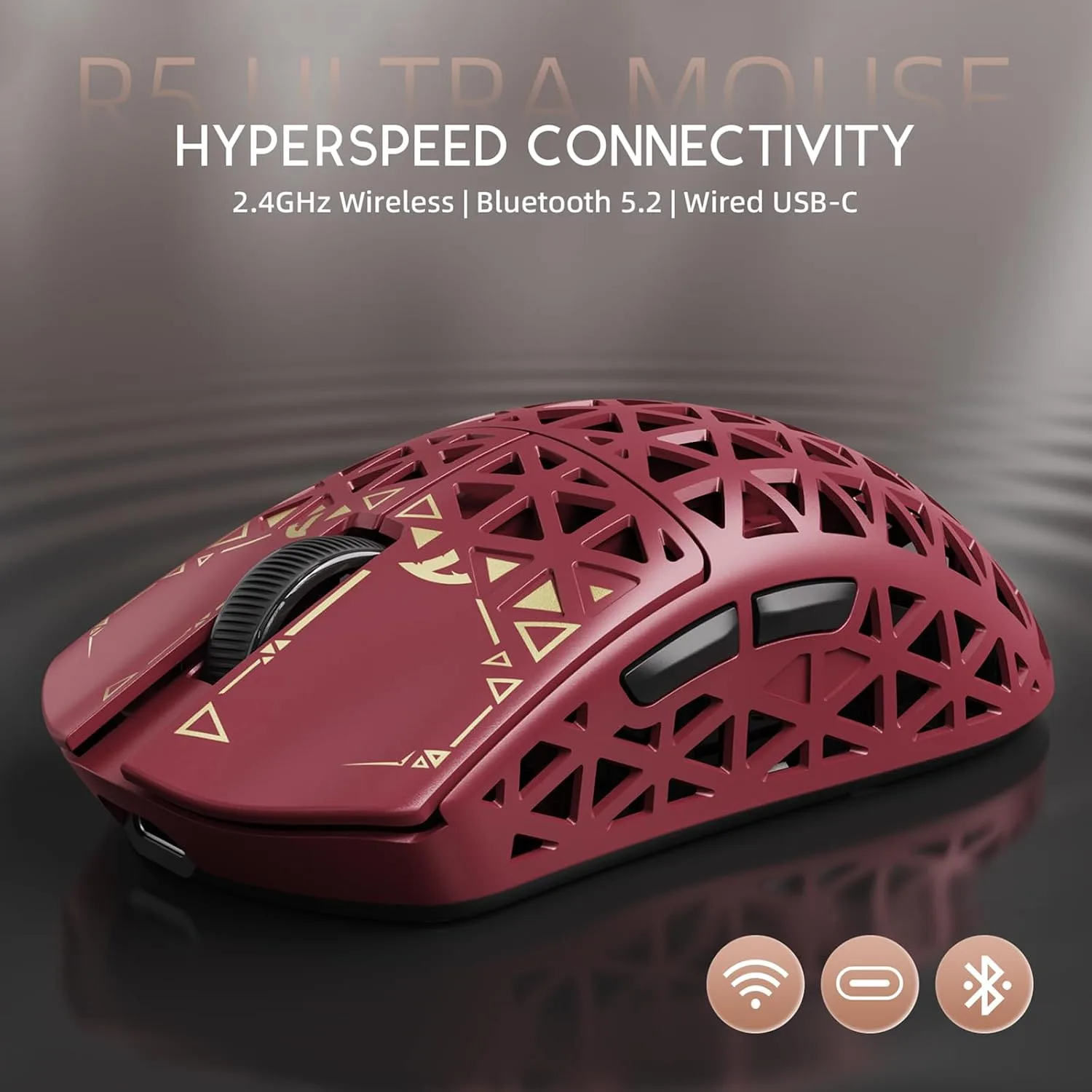 ATTACK SHARK R5Ultra 8K Carbon Fiber Wireless Gaming Mouse, Red