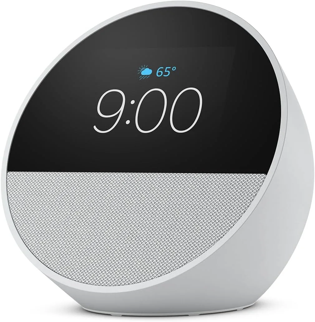 Amazon Echo Spot (newest model), Great for nightstands, offices and kitchens, Smart alarm clock, Designed for Alexa+, Glacier White