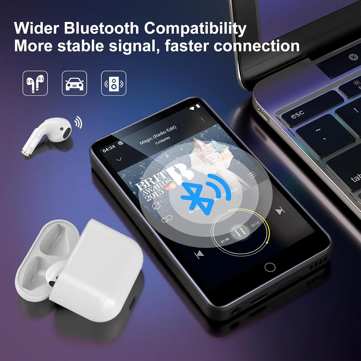 MP3 Player with Bluetooth and WiFi, ZAQE 16GB Music Player with Spotify,Pandora,4" Touch Screen Android MP4 MP3 Player for Kids with Audible