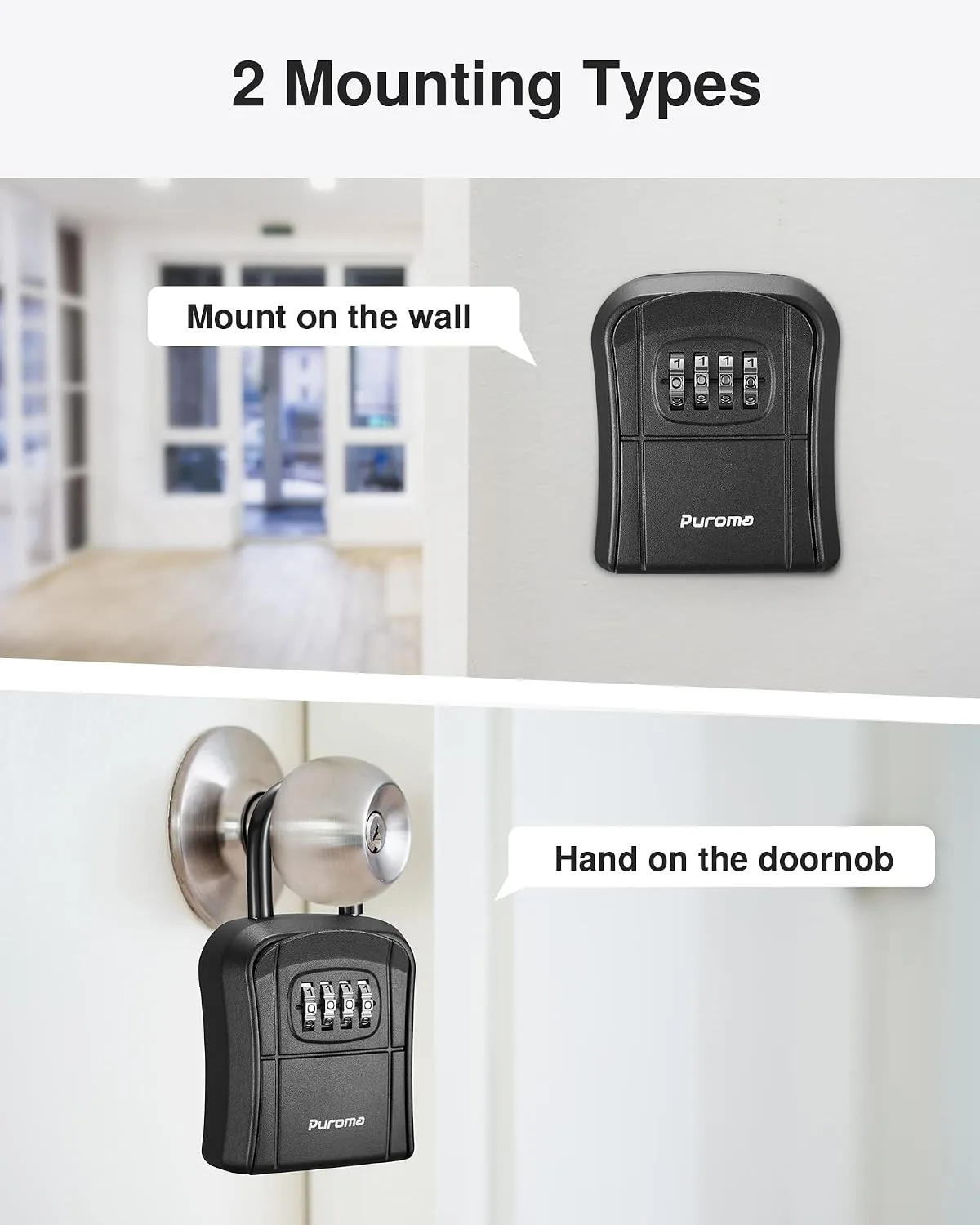 Puroma Key Lock Box Outdoor 4 Digit Code Combination Lockbox House, 1 Black