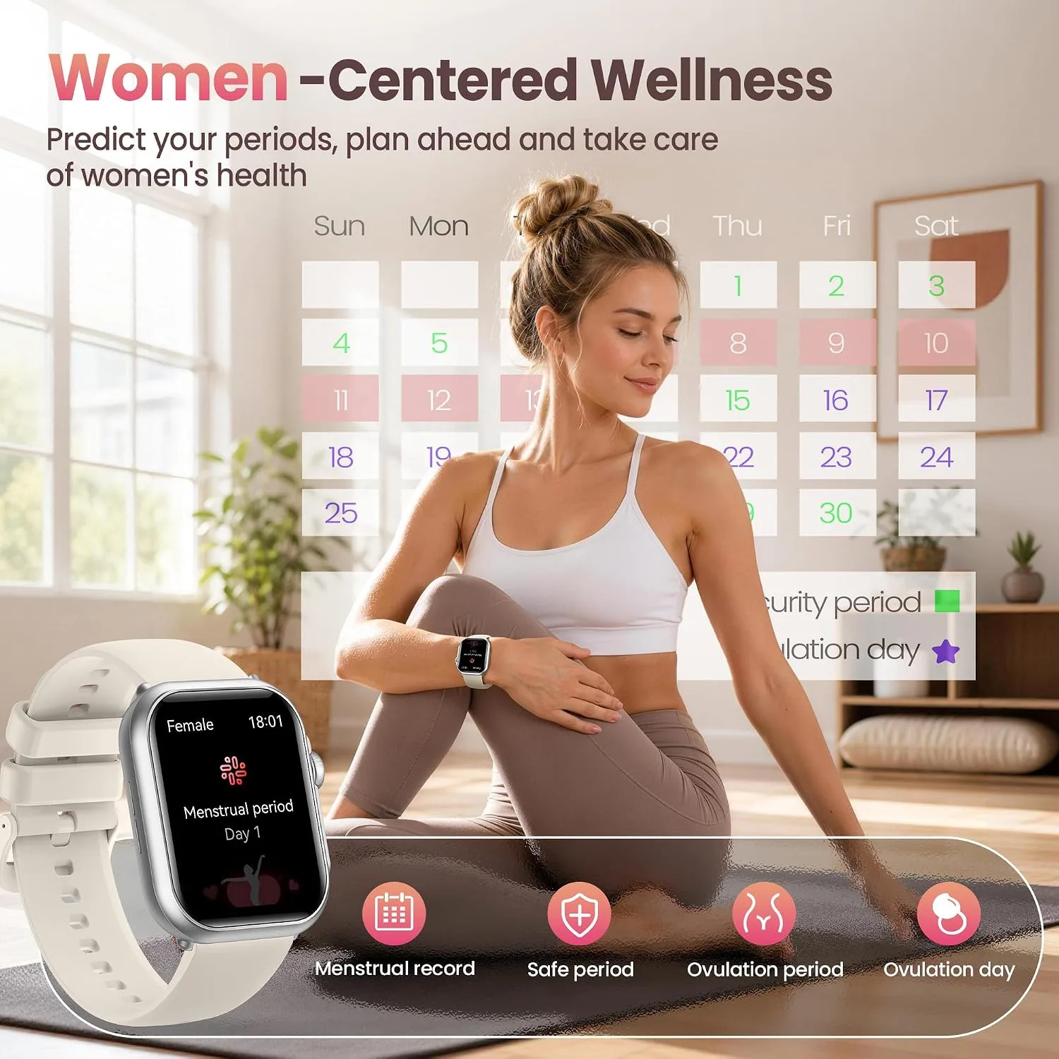 Smart Watch for Women,Fitness Watch Tracker with1000mAh Battery&2 Bands