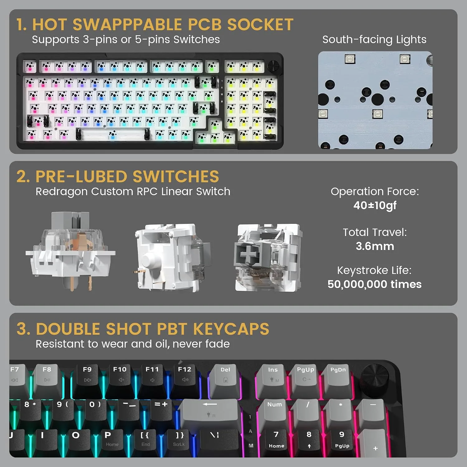 Redragon K742 Wireless Mechanical Gaming Keyboard with Knob for PC Computer