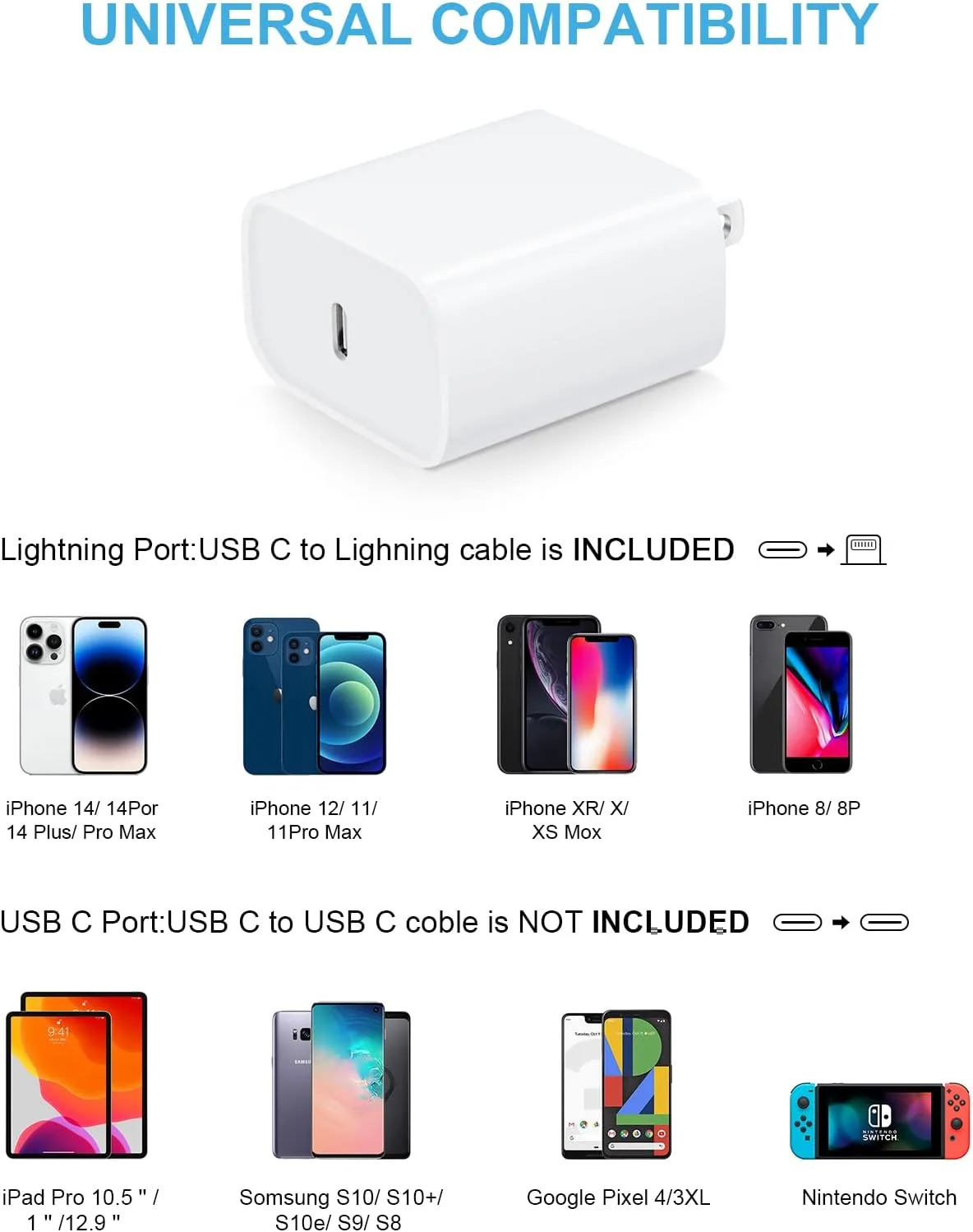 10FT iPhone 14 13 12 11 Charger 20W USB C Charger Block with Cable [2 Pack]