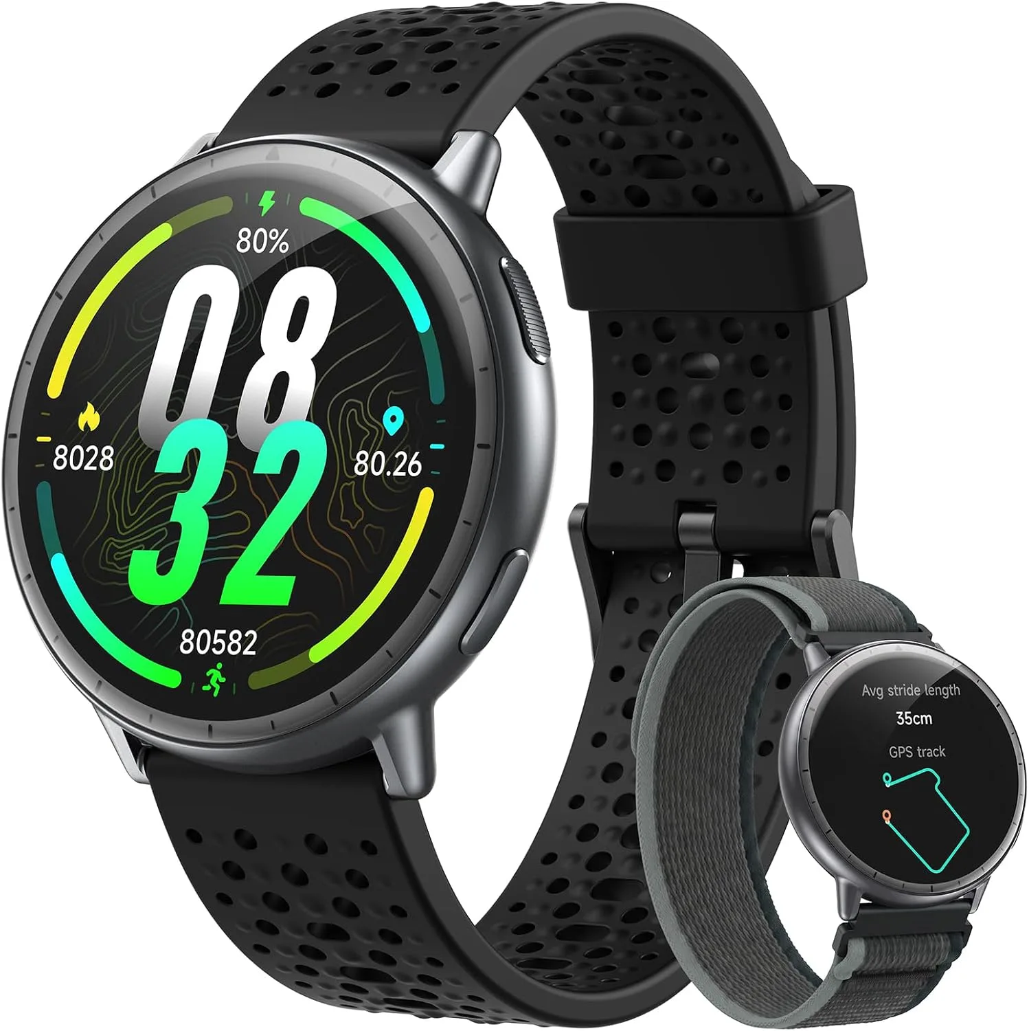 Smart Watch for Men Women,GPS Built-in,1.3" Ultra-bright AMOLED Display,SOS