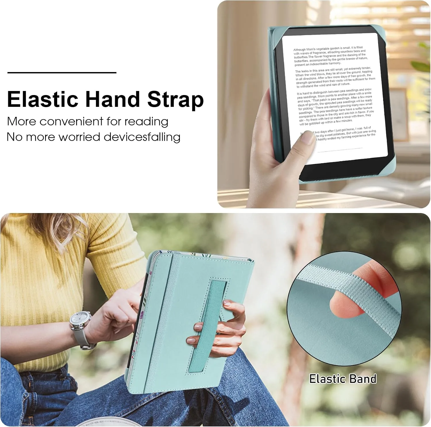 HoYiXi Universal Case for 6 inch Kindle eReader Compatible with Paperwhite(2015/2018)/Pocketbook and Tolino/Kobo Clara HD,6" eReader Protective Case Cover Elastic Rope,Blue Flowers