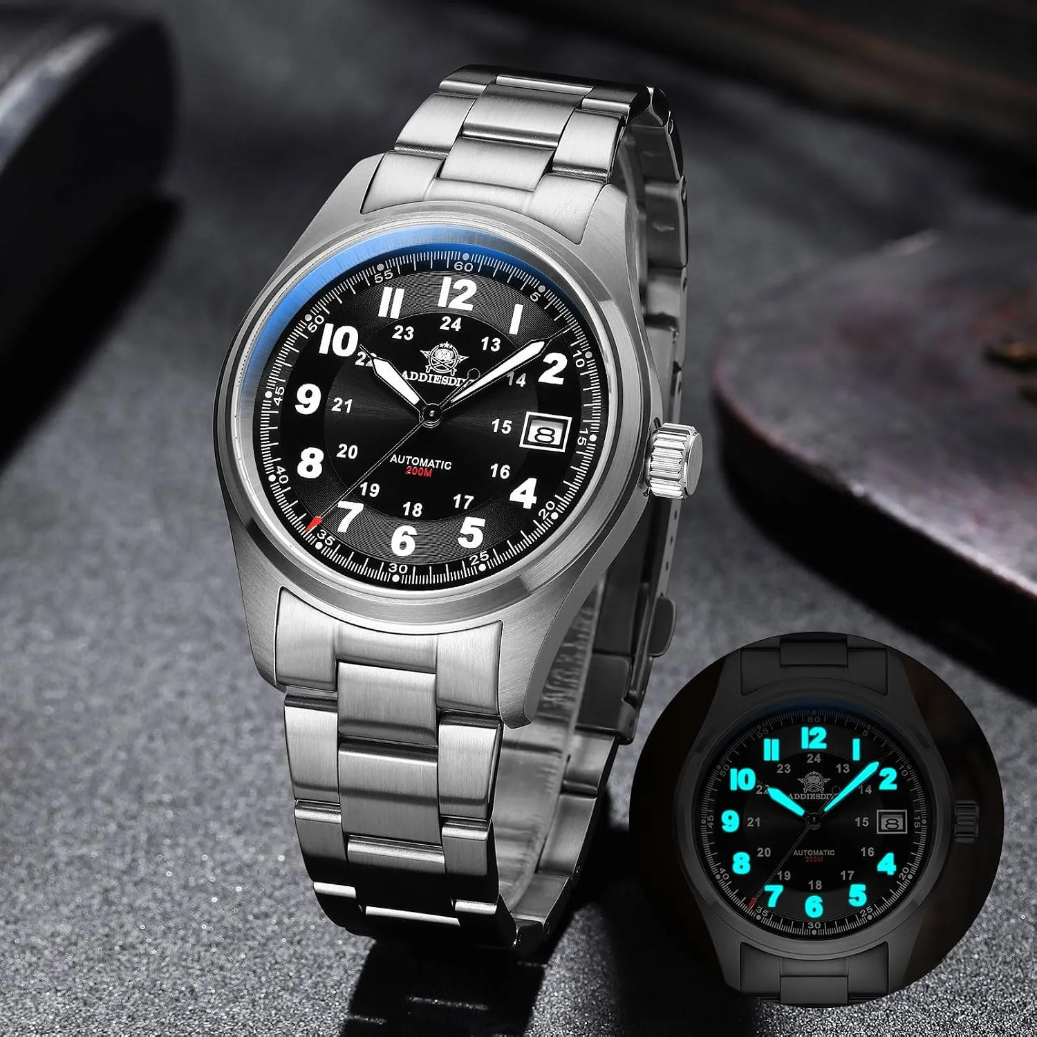 ADDIESDIVE Automatic Watches for Men Stainless Steel Diver 200 M Luminescent Analog Business Casual Dress Watch Men