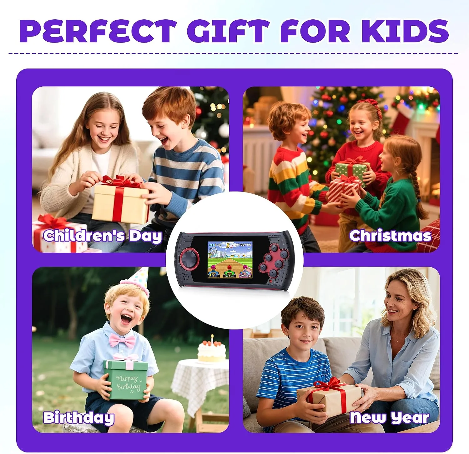 16 Bit Handheld Game for Kids Built-in 230 HD Classic Retro Video Games USB Rechargeable 3.0 Inch Childrens Travel Electronics Toys Portable Gaming Player System Gift for Boys Girls Ages 4-8-12