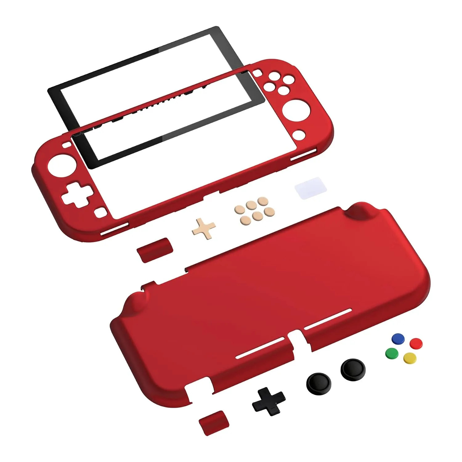 eXtremeRate PlayVital Customized Protective Grip Case for Nintendo Switch Lite, Scarlet Red Hard Cover Protector for Nintendo Switch Lite - 1 x Black Border Tempered Glass Screen Protector Included