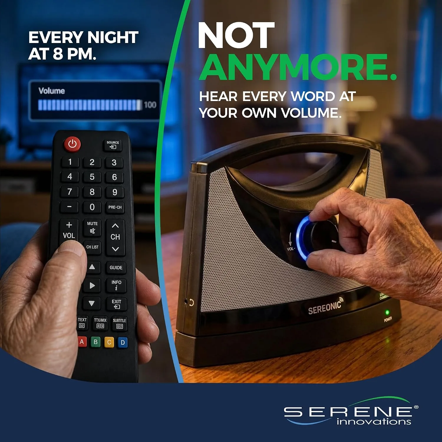 SEREONIC Portable Wireless Speakers for Smart TV - Ideal for TV Watching Without The Blaring Volume - Designed for Hard of Hearing, Elderly, and Seniors - 100ft Range