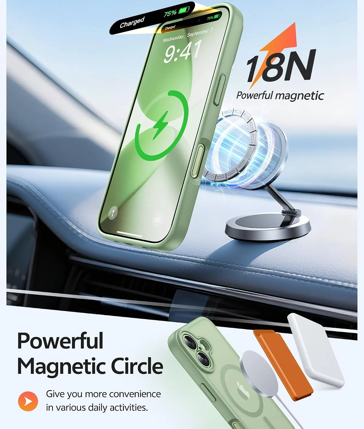 FNTCASE for iPhone 17 Case, Fit for Magsafe, Light Moss