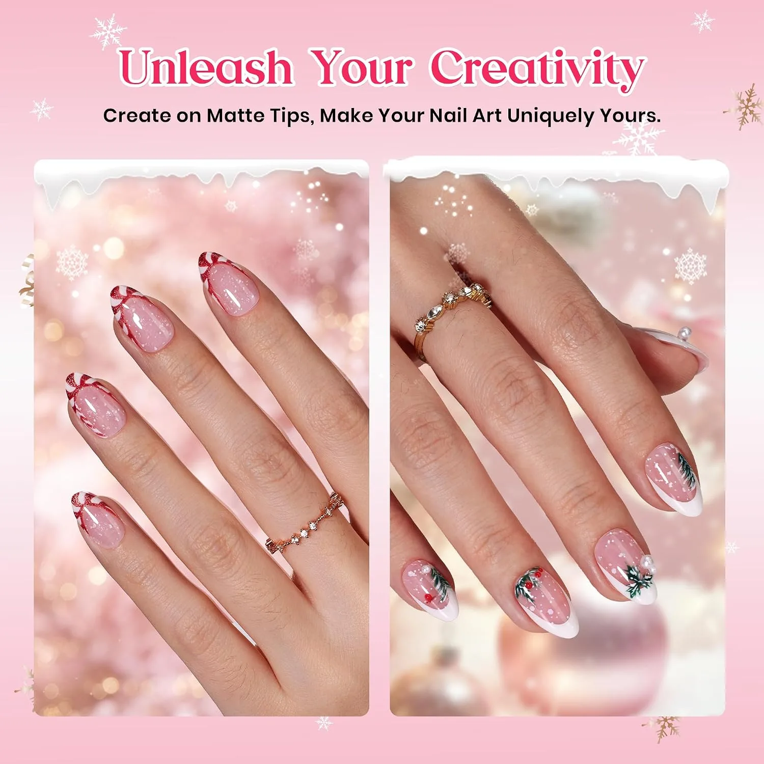 Beetles French Tips Press On Nails - 224 Pcs Short Almond Pink