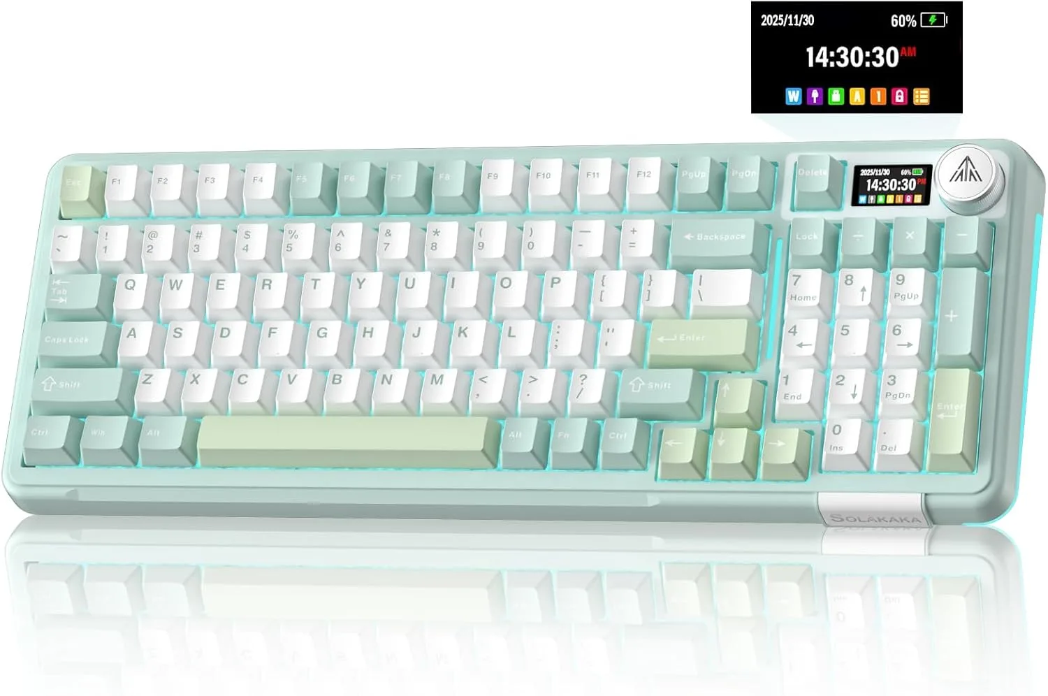 SOLAKAKA A99 Pro Wireless Mechanical Keyboard with BT5.0/2.4GHz/USB-C, LCD Screen & Metal Knob, Gasket-Mounted Gaming Keyboard, Full Hot-Swappable, RGB Creamy Keyboard for Win/Mac