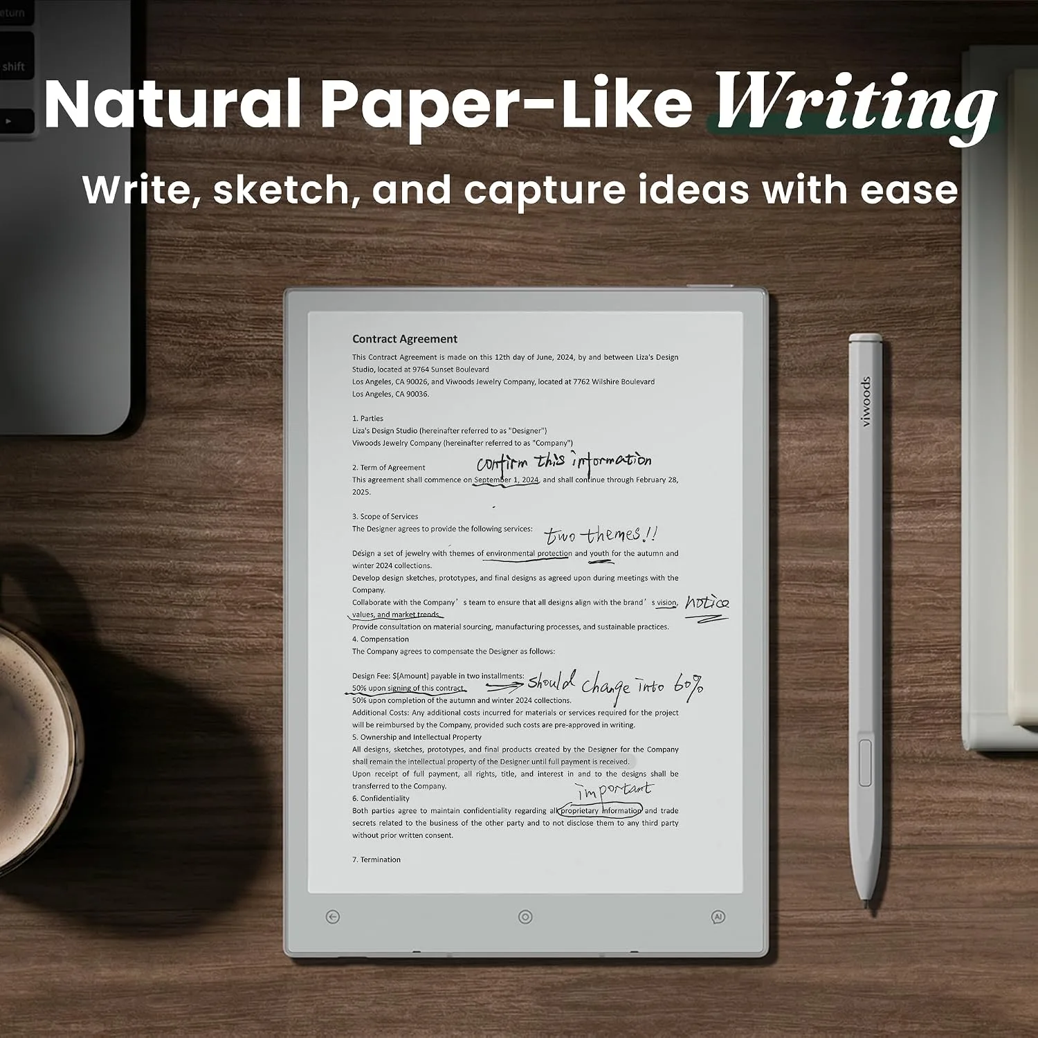 VIWOODS AiPaper Mini 8.2" AI E Ink Tablet, Digital Notebook Bundle with Pen