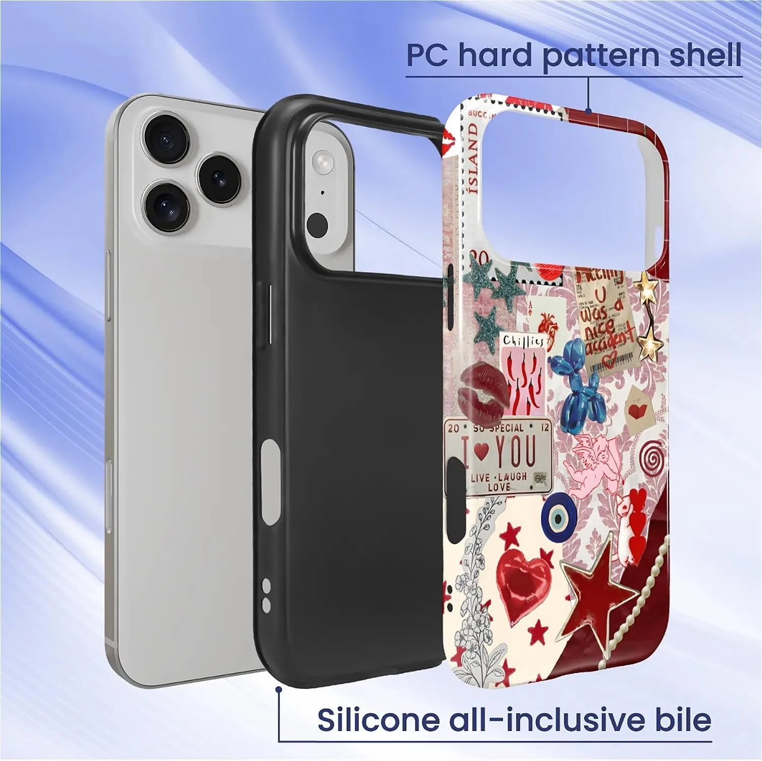DAIZAG Case for iPhone 17 Pro,Mixed 2 Layer Design Shockproof Soft TPU Ddouble Protection Phone Case for iPhone 17 Pro-Conch Red Pearl Collage