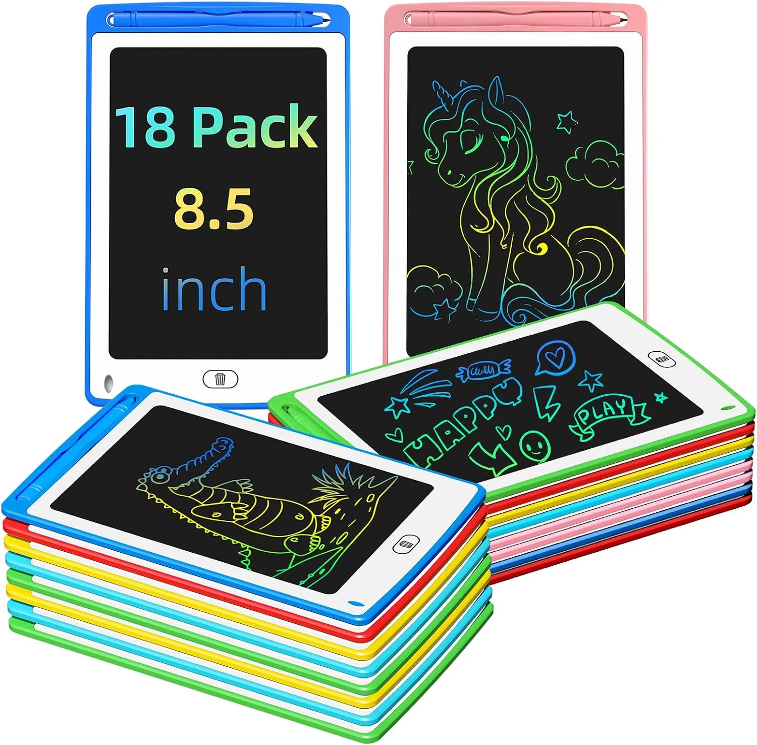 LCD Writing Tablet for Kids, 8.5 Inch Colorful Doodle Board Drawing Tablet, Educational Learning Toys Birthday Gifts for Kids Age 3 4 5 6 7 8 (18 Pack)