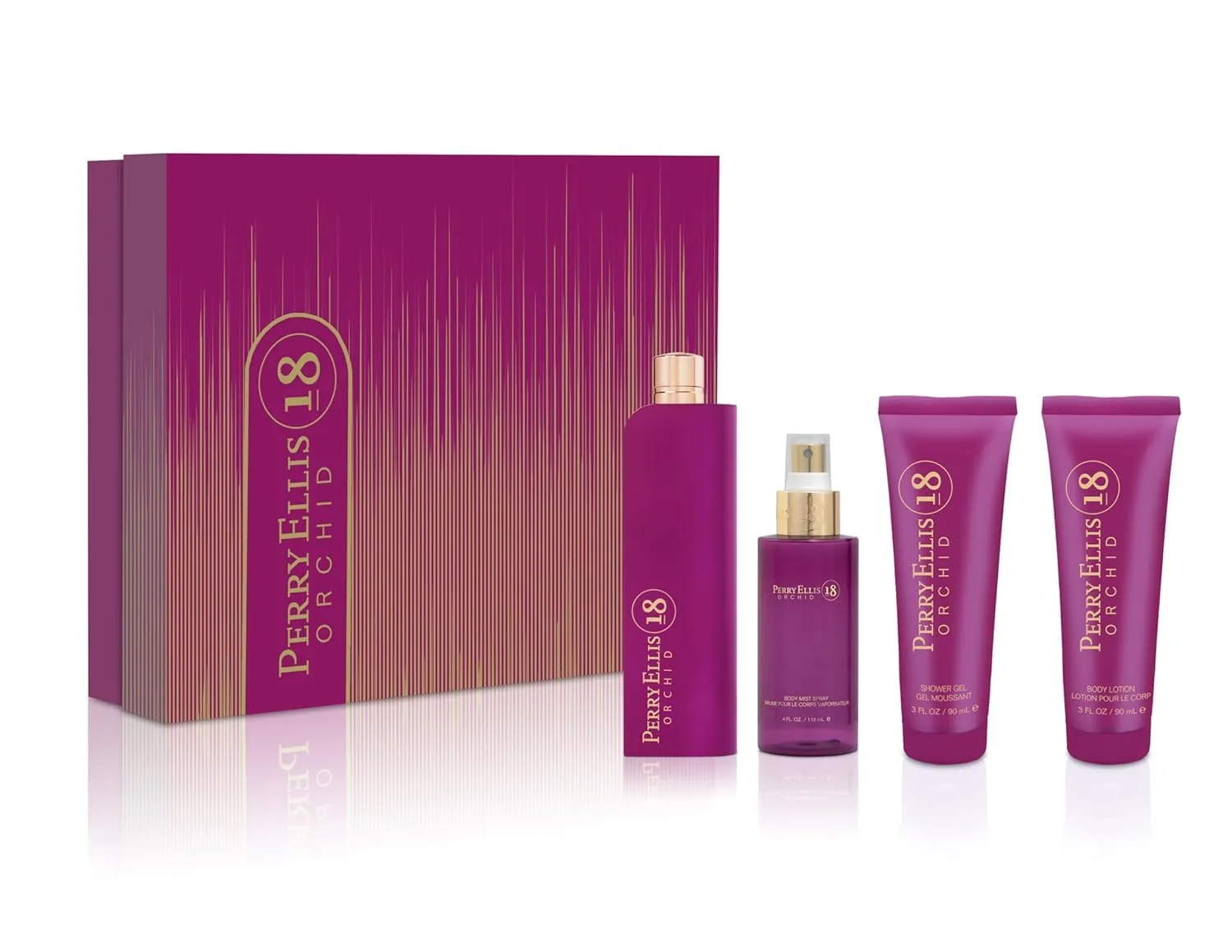 Perry Ellis 18 Orchid 4-Piece Perfume Gift Set for Women, Self Care Kit