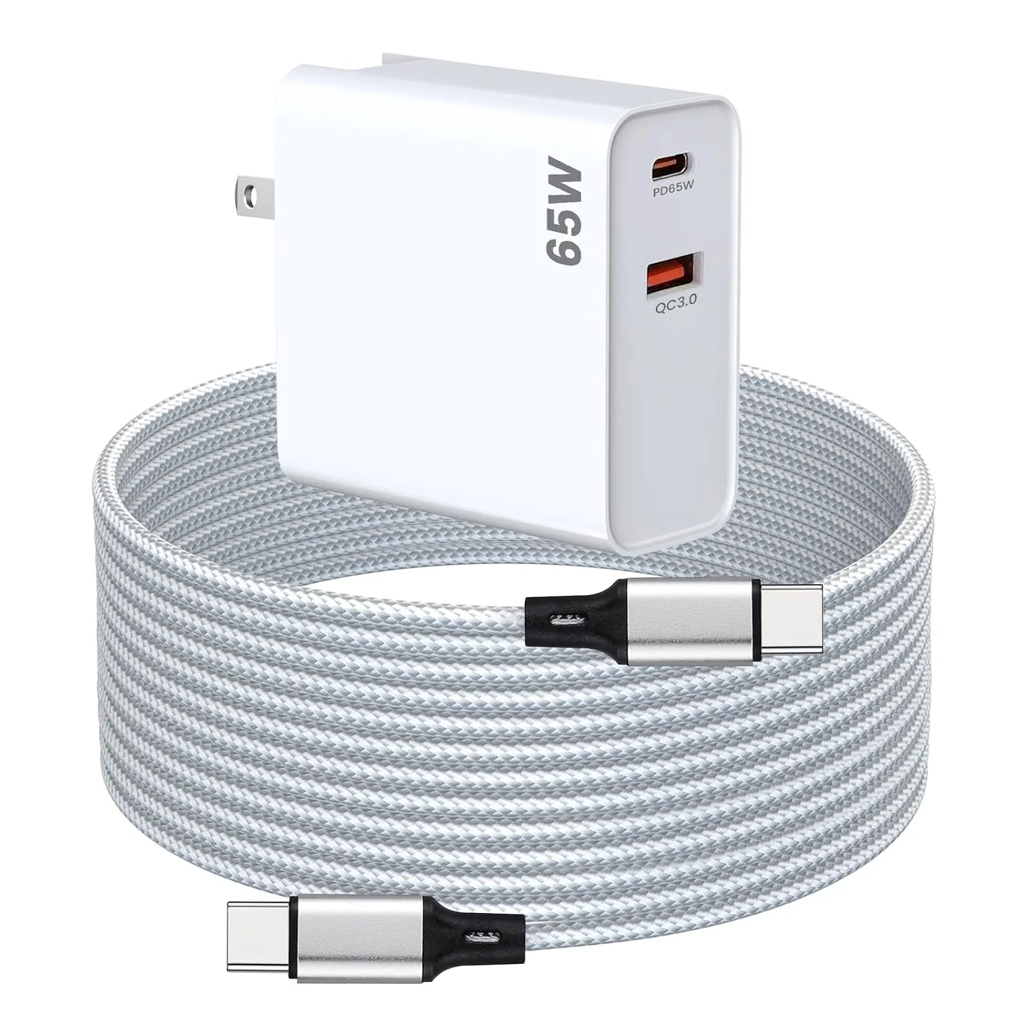 PD65W USB C Super Fast Charger for Meta Quest 3s & 3 & 2 VR Headsets, White