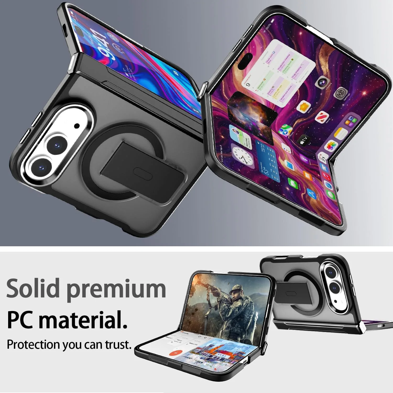 AICase for iPhone Duo Case,Fold Translucent with Hinge+Ring Stand