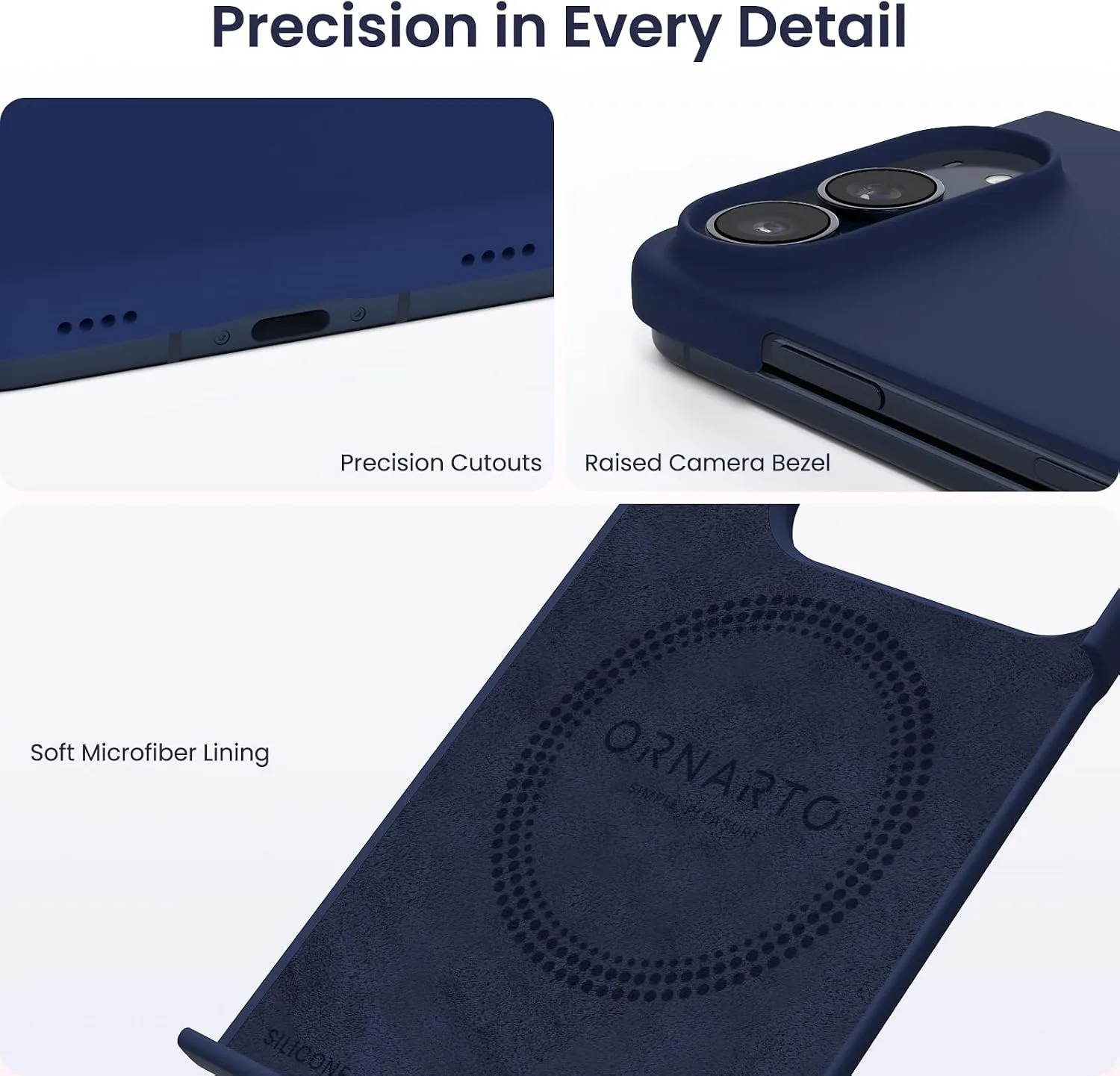 ORNARTO for iPhone Duo Case,Magnetic Slim Liquid Silicone,Navy Blue