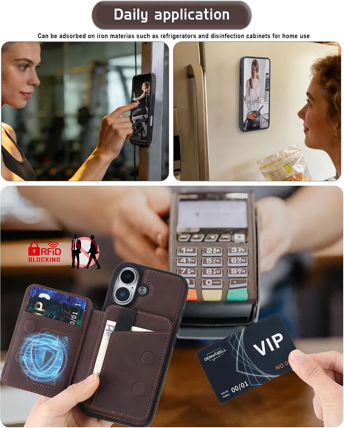 Magnetic Detachable Wallet Case for iPhone 16 with Kickstand,2-in-1 MagSafe Compatible RFID Blocking Card Holder,Slim PU Leather Cover Vintage Brown
