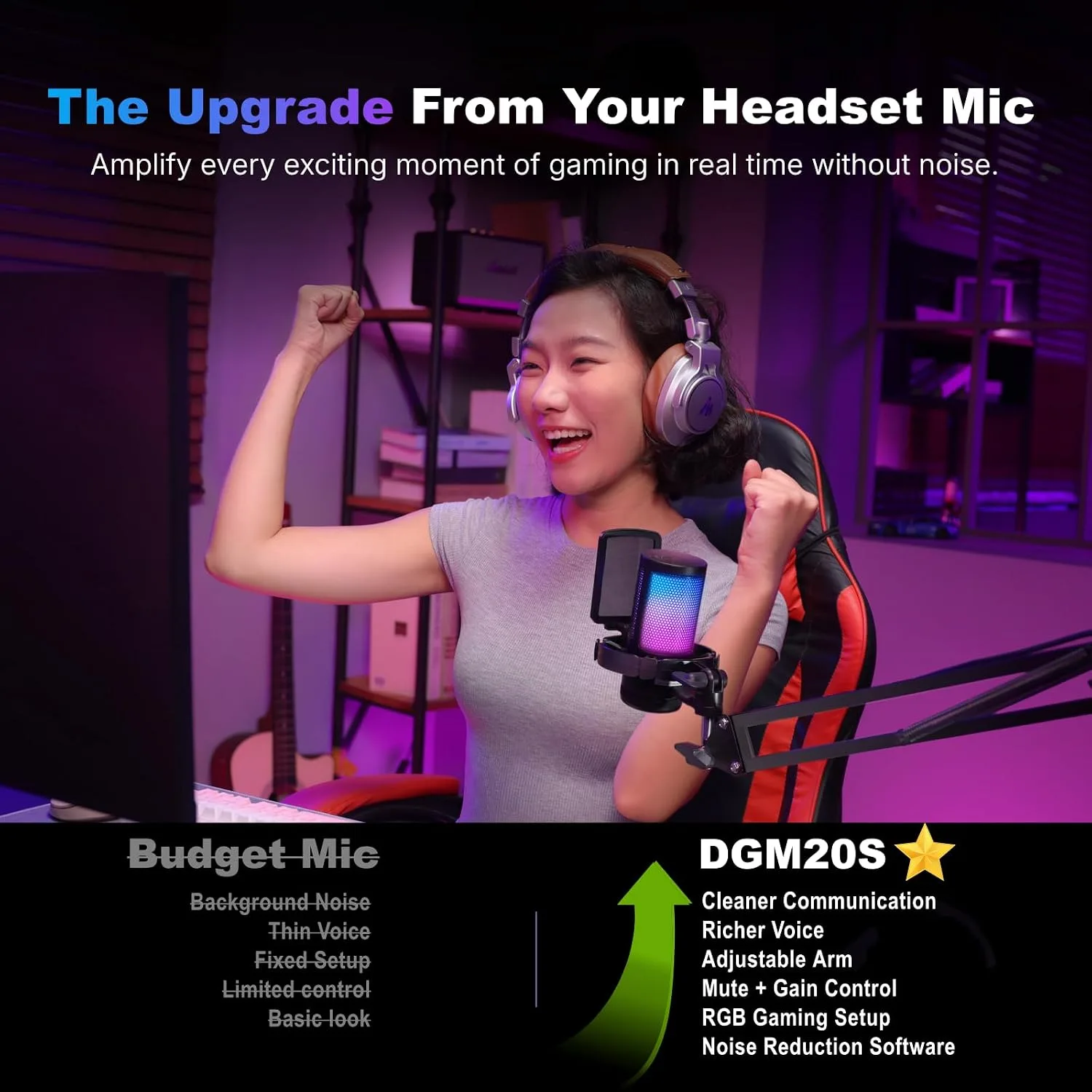 MAONO DGM20S USB Gaming Microphone for PC, Noise Reduction Condenser Mic