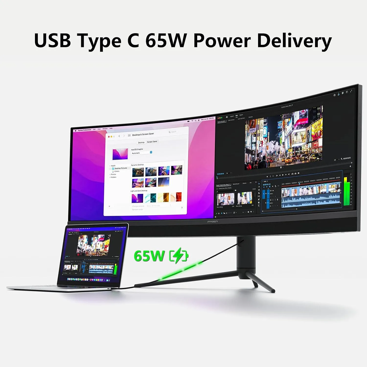 INNOCN 45C1R 45" 5K2K 5120 x 1440p Ultrawide Curved Gaming Monitor, R1500, HDR400, USB Type-C 90W Power Delivery, PIP/PBP, Built-in Speaker, Height Adjustable, Black