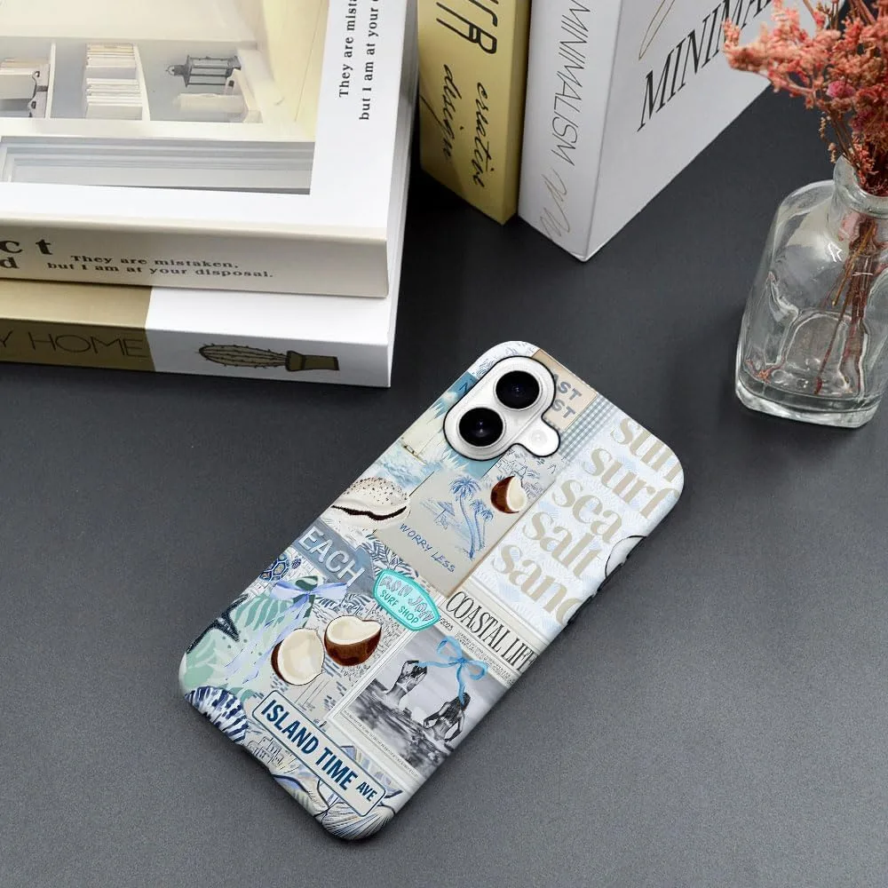 Case Compatible with iPhone 17,Fall Prevention Hybrid 2-Layer Hard Shell Phone Cover for Girls Boys,Beach Coast Collage