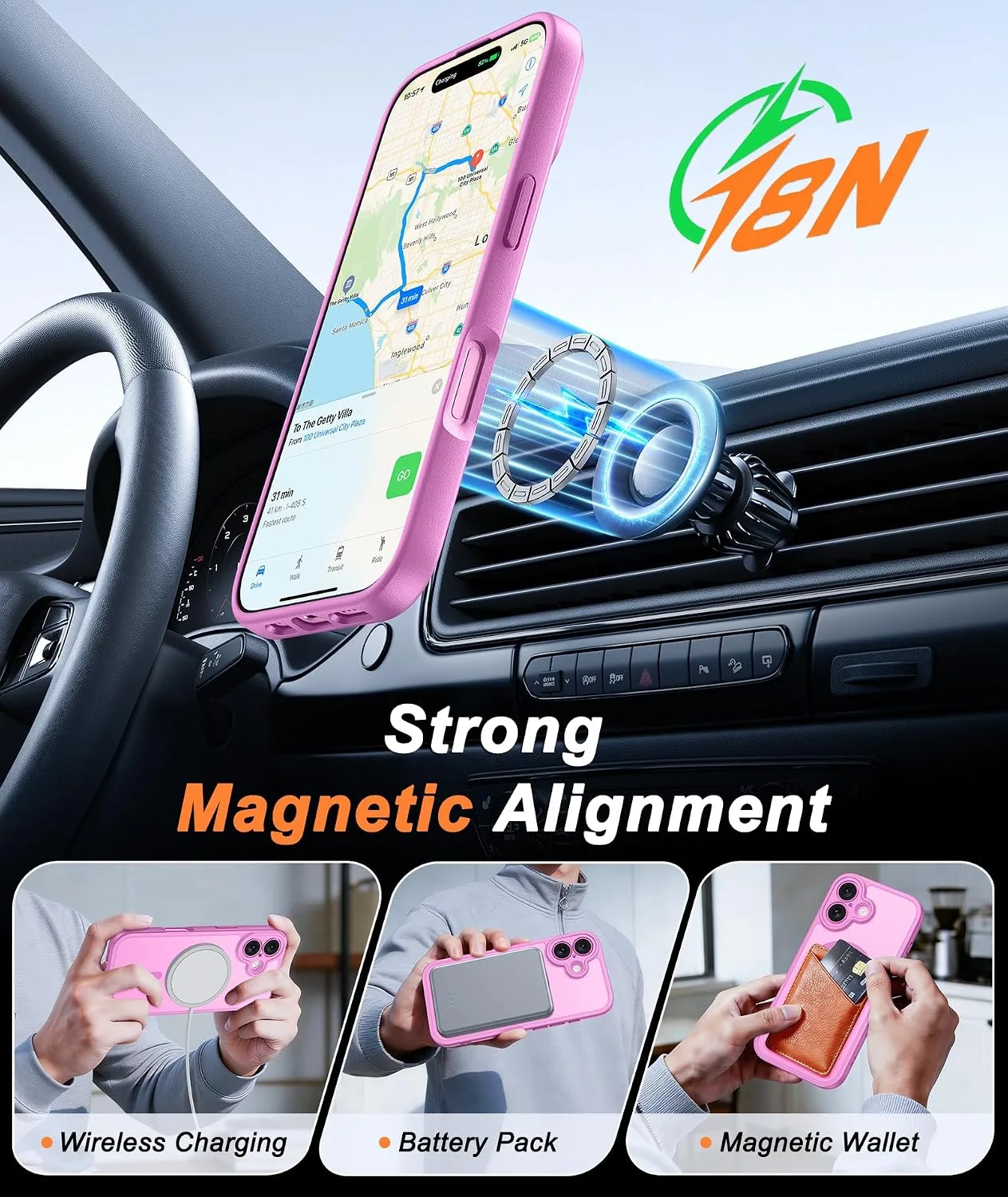 FNTCASE for iPhone 16 Case Fit for MagSafe Pink