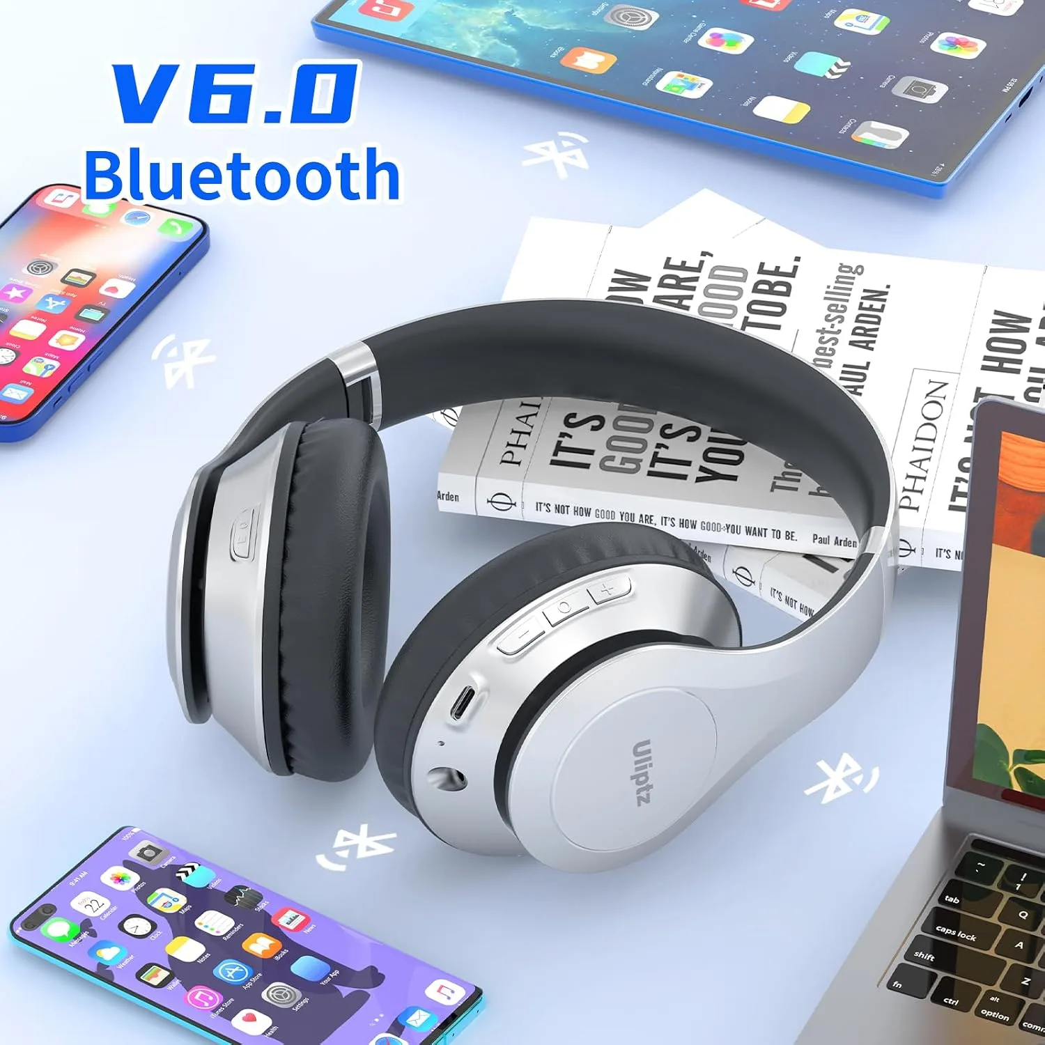 Uliptz Bluetooth Headphones Over Ear, Wireless HiFi Stereo Foldable Headset