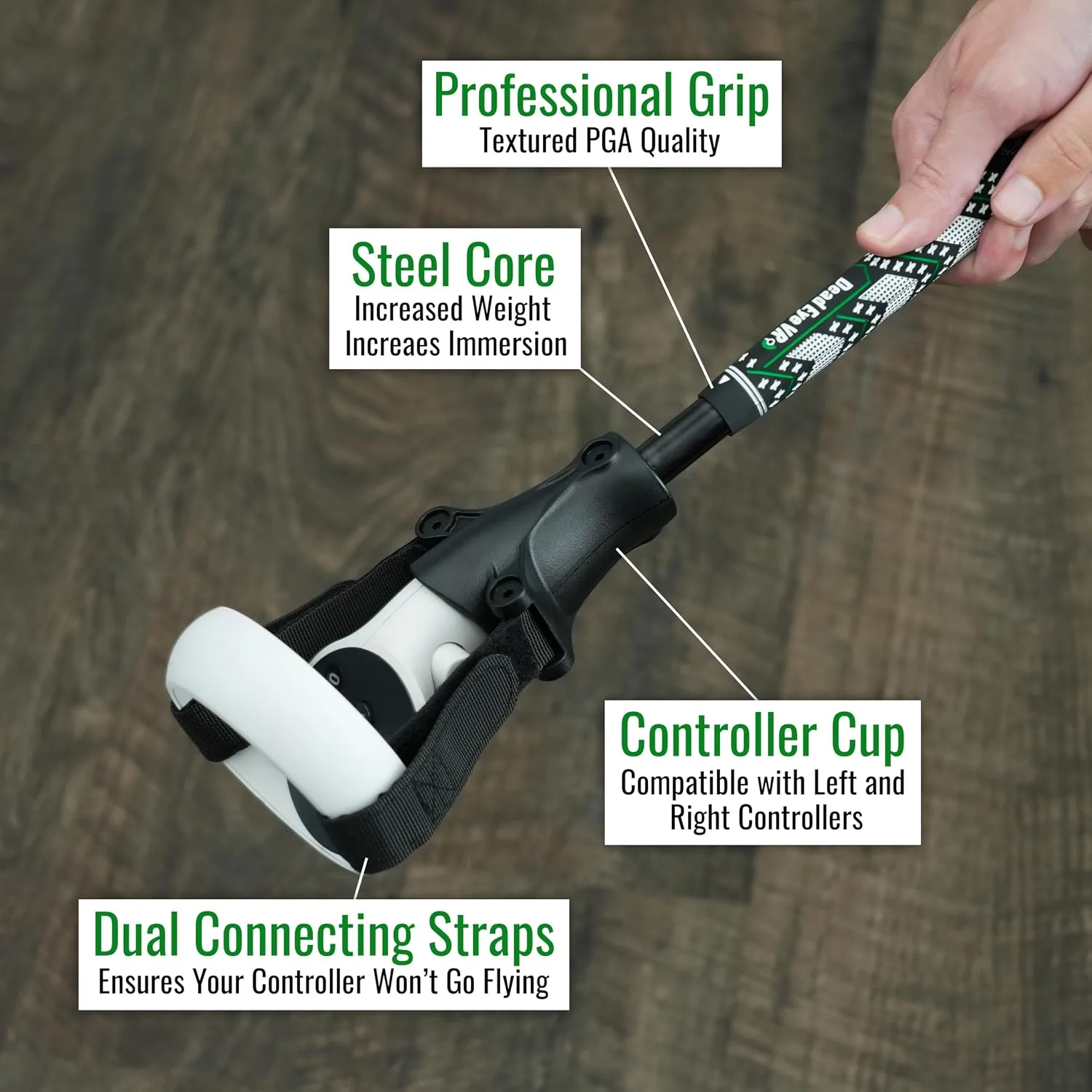 DeadEyeVR - DriVR Golf Club for Quest - Realistic VR Golf Simulator Handle - Weighted VR Golf Club Grip for Enhanced Play (Standard - Q2)