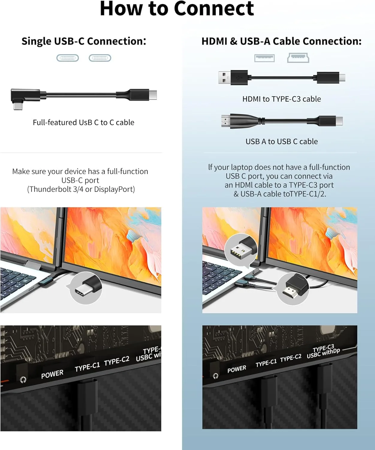 Cevaton Laptop Screen Extender - 15.6" FHD 1080P Portable Monitor for Laptop, Detachable & Plug and Play Dual Monitor Extender for 13"-17.3" Laptops, Compatible with Wins/Mac/Android/Chrome