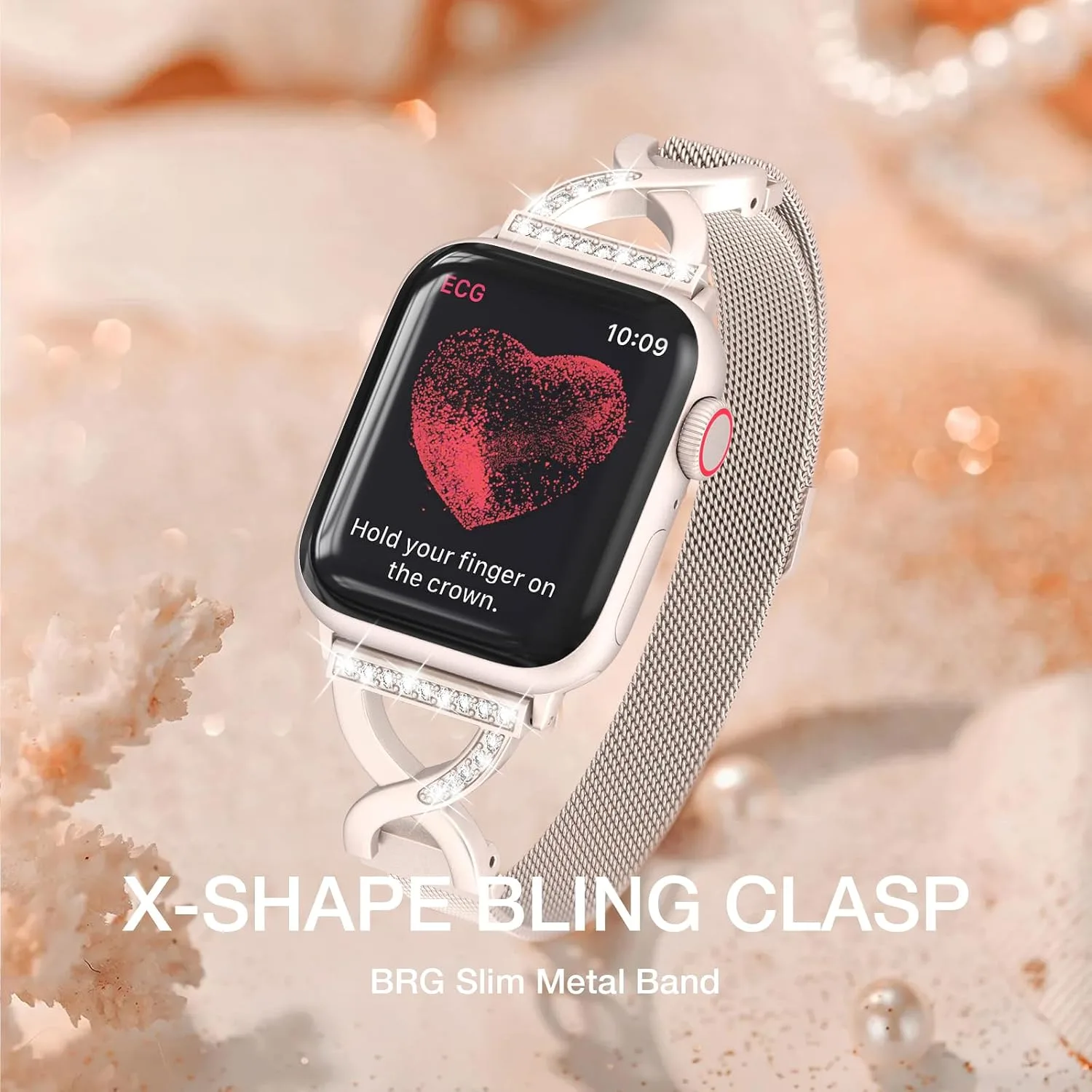 Thin Mesh Loop with X-Shape Clasp Compatible with Apple Watch Bands Women