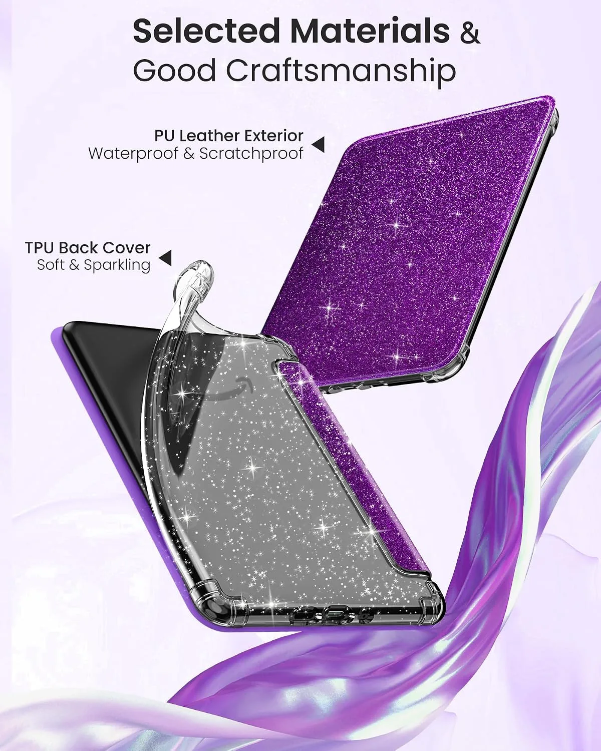 MoKo Case for 7" Kindle Paperwhite 12th Gen& Colorsoft 2024, Glitter Purple
