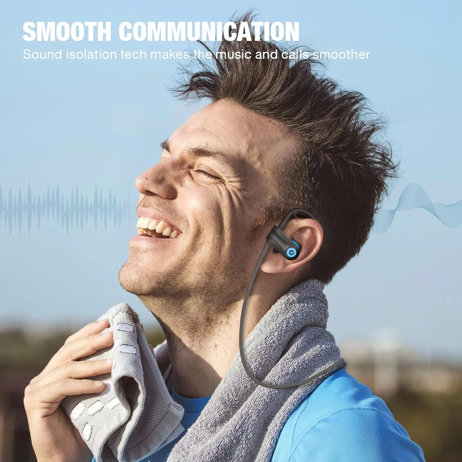 Boean Bluetooth Headphones, Bluetooth 5.3 Wireless Headphones with 16 Hours Playtime, Stereo Bass IPX7 Waterproof Over Ear Earphones AI Music Generation for Workout and Sports Running