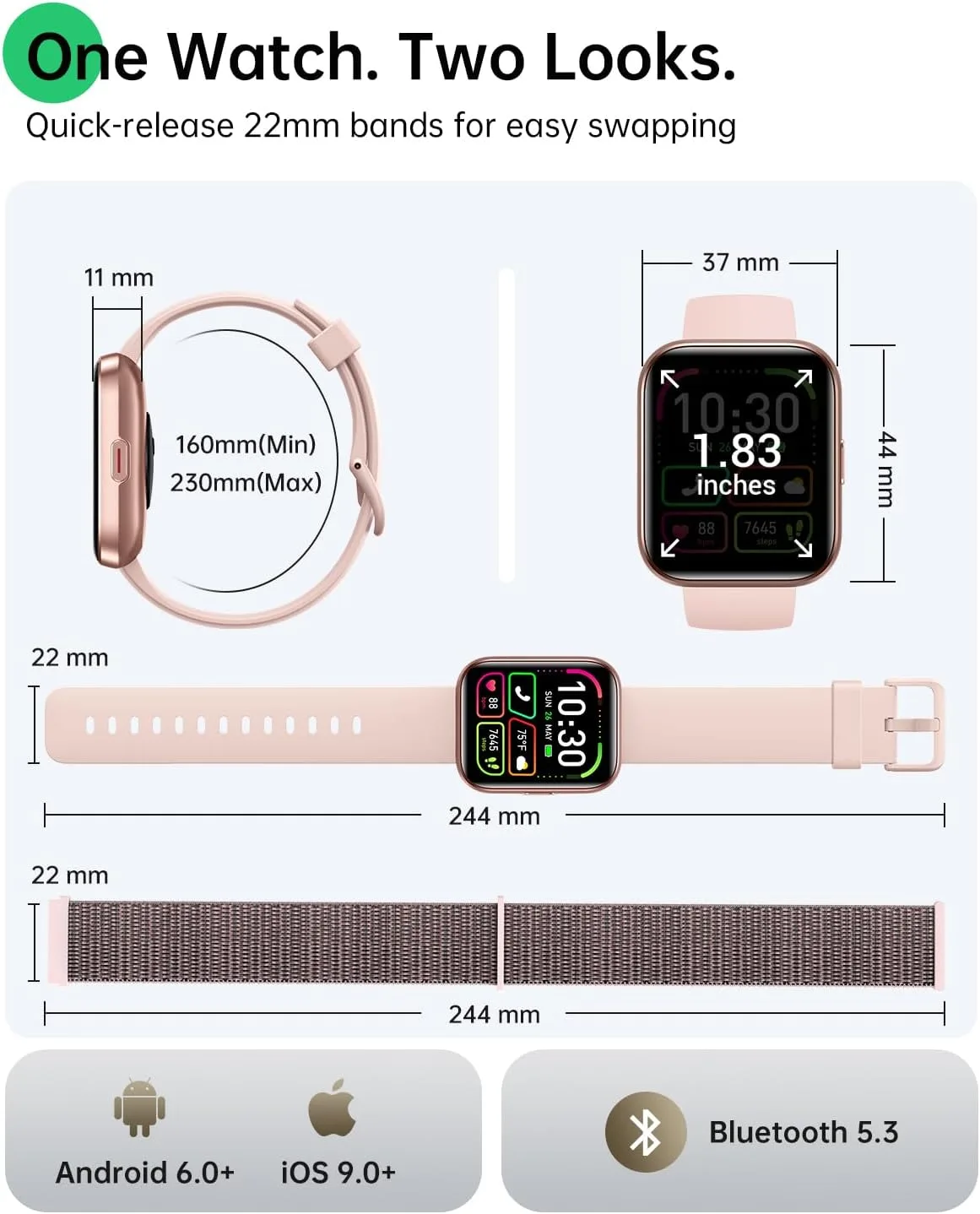 Smart Watches for Women, 1.83" Alexa Smart Watch for Android & iPhones with Call/SMS/Reminder, 120+ Sport Modes Fitness Watch with Sleep/Heart Rate Monitor, Activity & Health Tacker, 3ATM Sport Watch