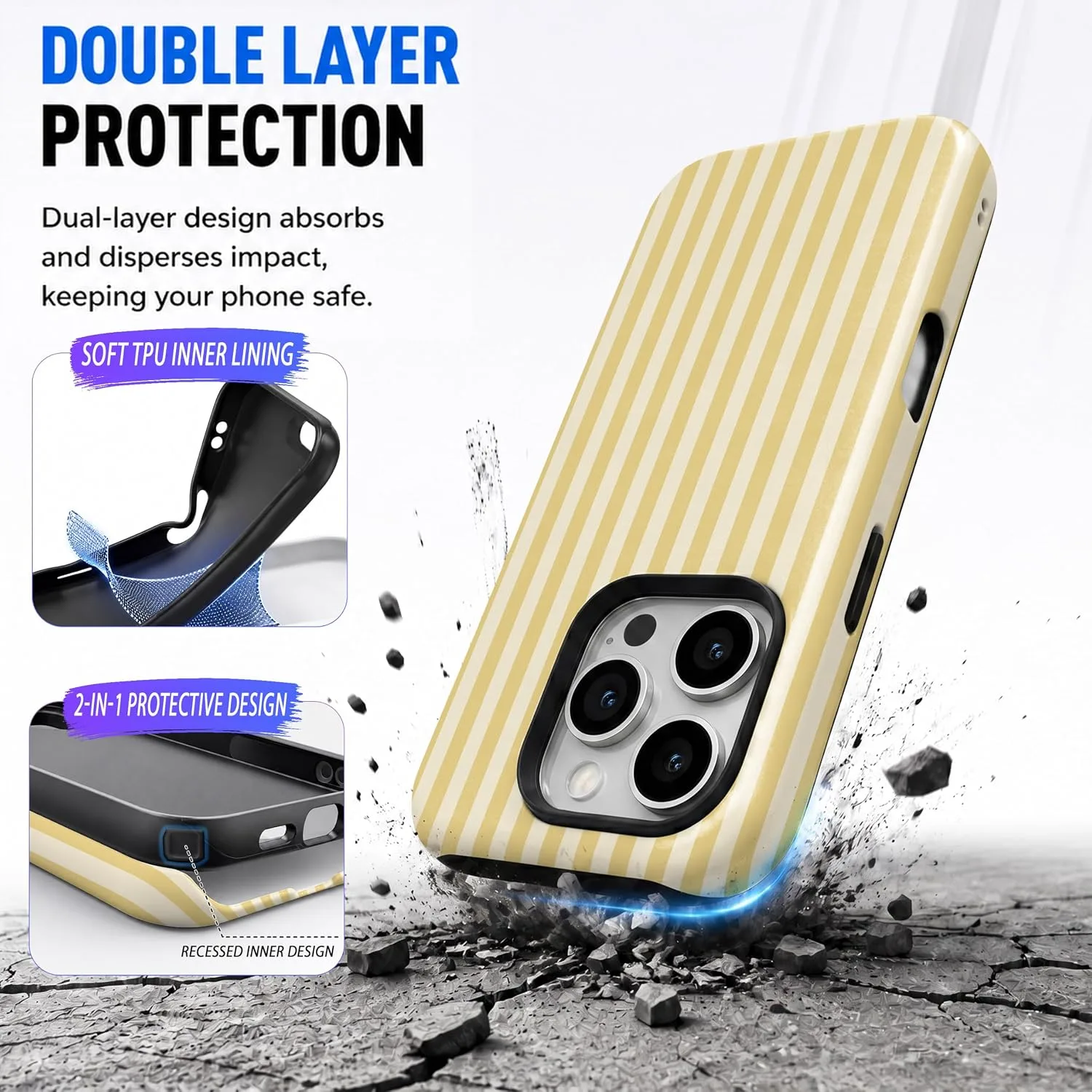 Magnetic for iPhone 16 Pro Phone Case, Chic Butter Yellow Striped