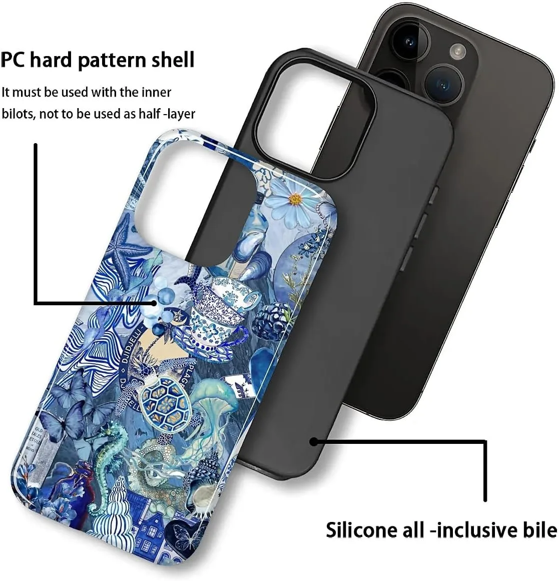 DAIZAG Case for iPhone 15,Mixed 2 Layer Design Shockproof Soft TPU Ddouble Protection Phone Case for iPhone 15-Blue Book Sea Life World