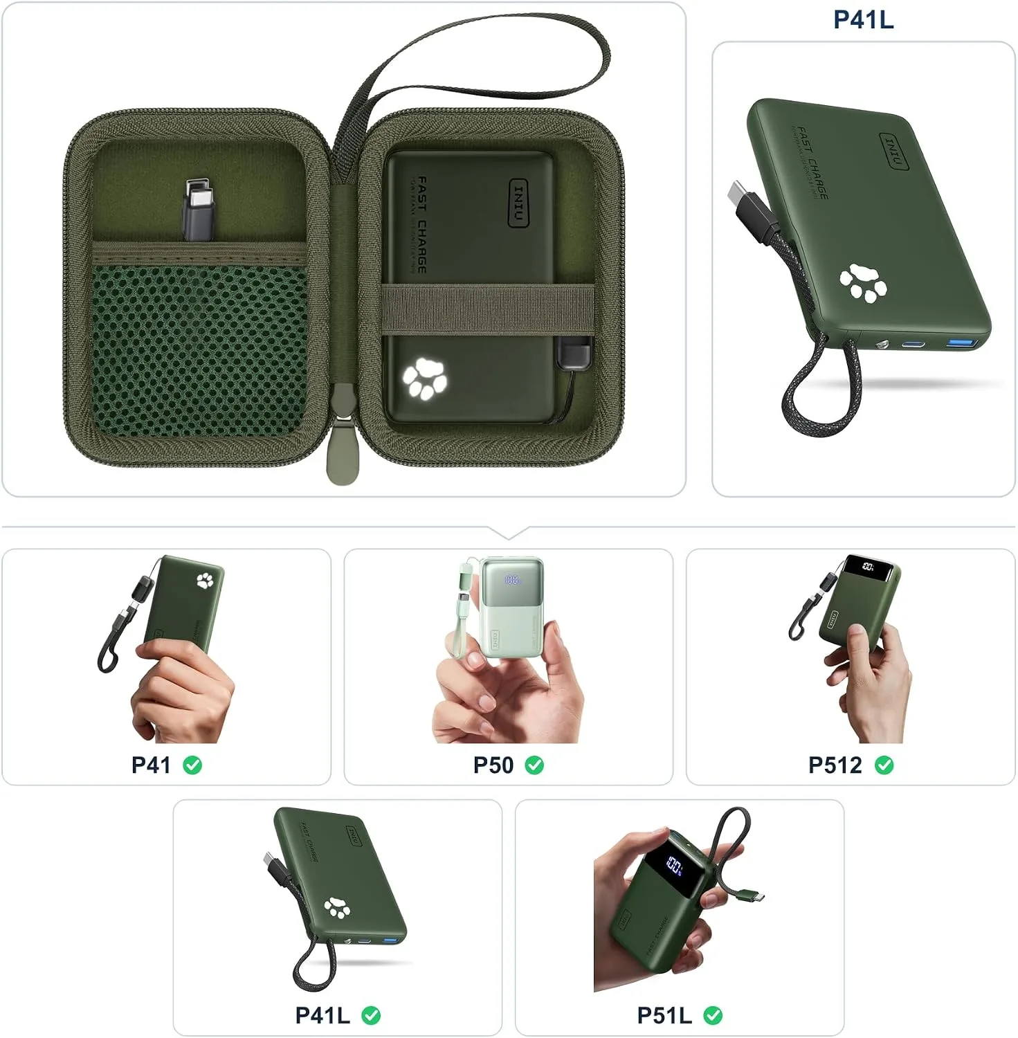 khanka Hard Protective Case for INIU 45W Fast Charging Charger,Green