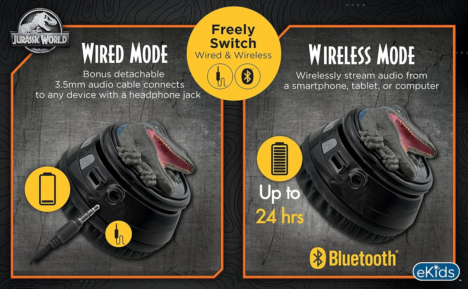 Jurassic World Bluetooth Headphones for Kids, Wireless Headphones