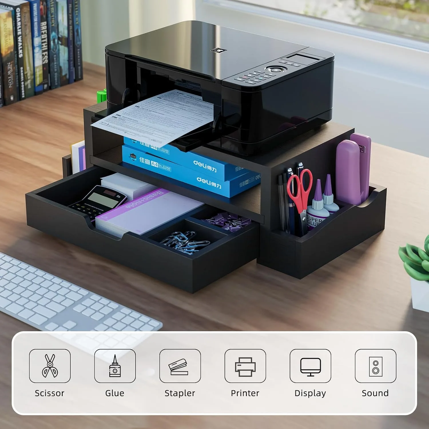 Simple Trending Wood Monitor Stand Riser, Desktop Oraganizer, Black