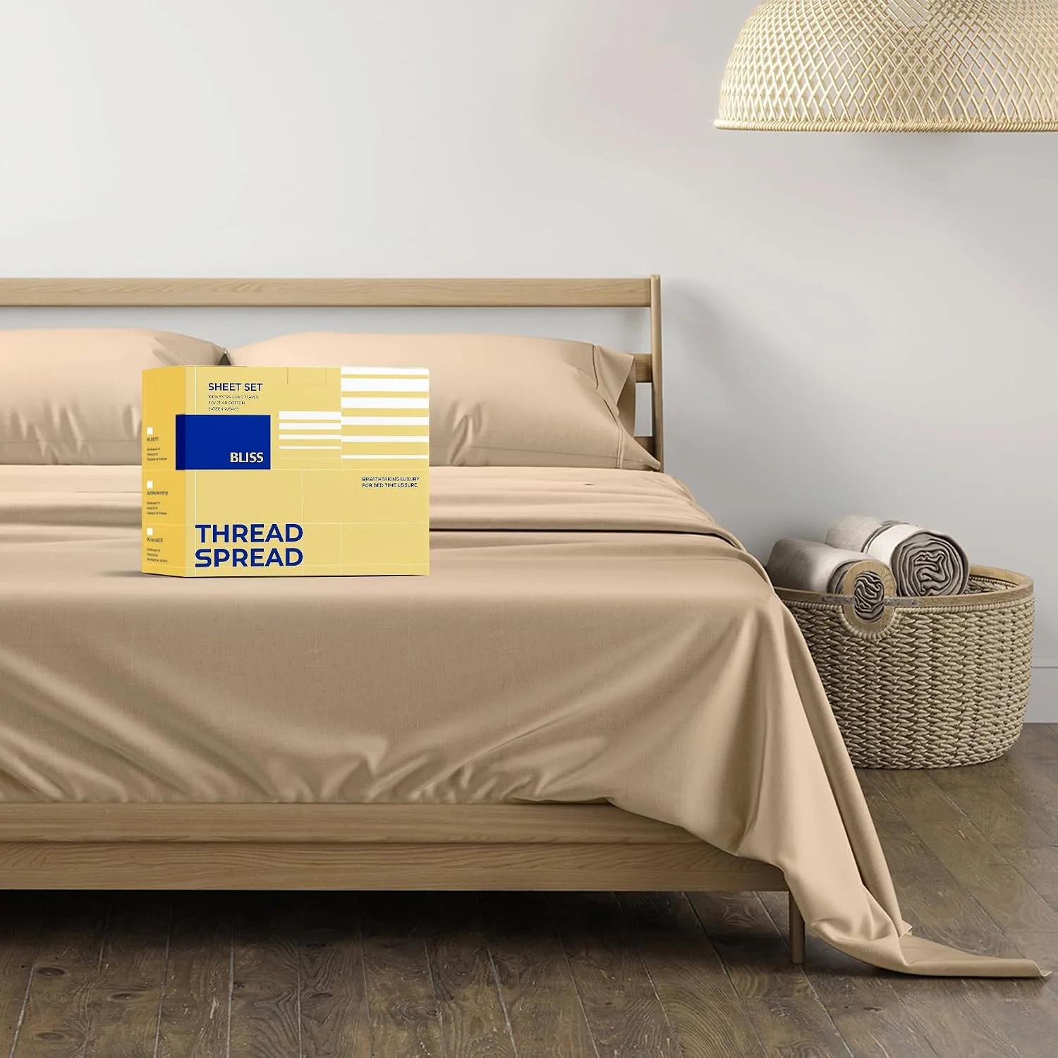 THREAD SPREAD Egyptian Cotton Sheets King Size - Luxury 600 Series King Size Sheets Set (4 PC, Taupe), 16" Deep Pocket All Around Elastic, Soft, Cooling, Sateen Weave, Durable Hotel Bed Sheet Sets