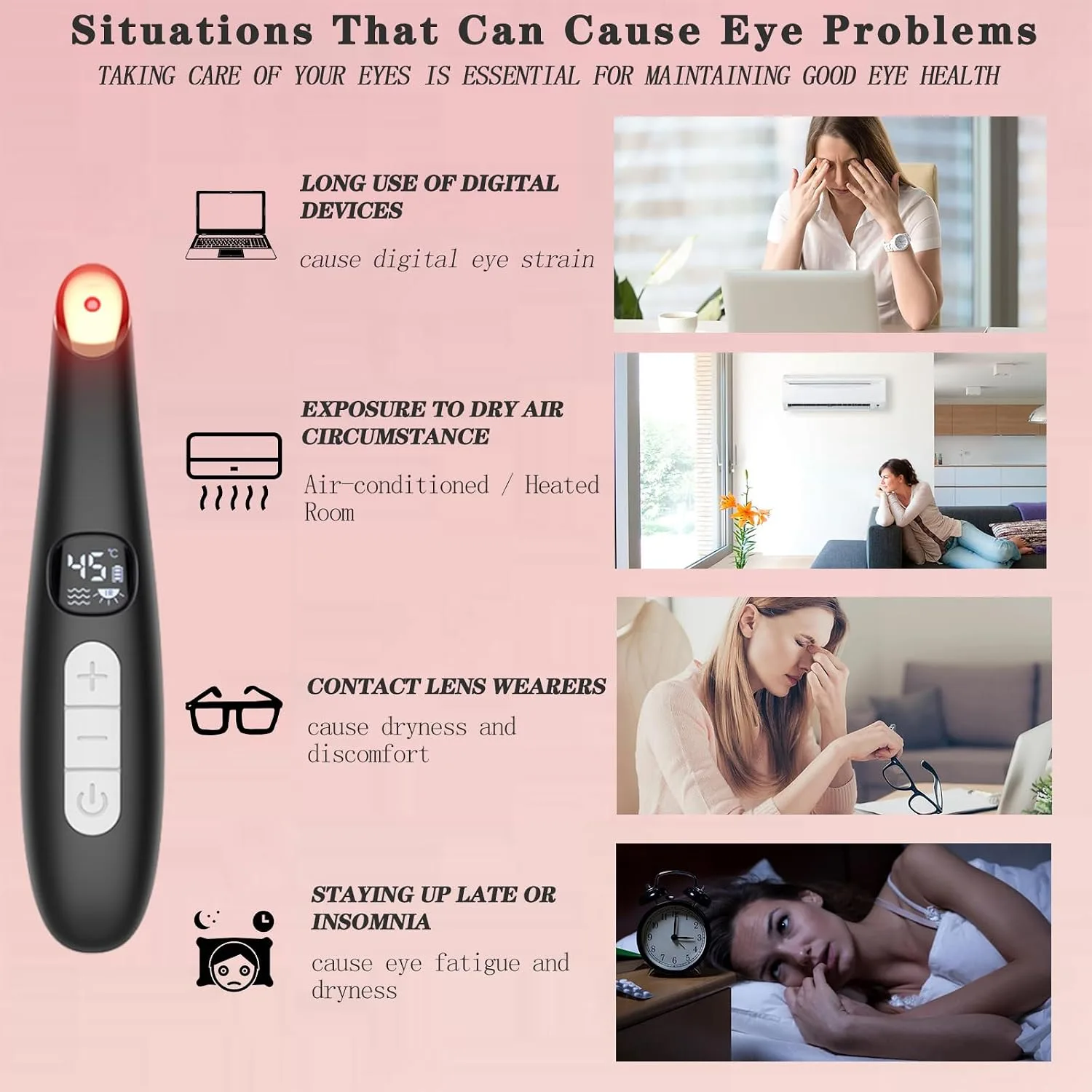 Heated Eye Wand, 3-in-1 Vibrating Eye Lift Wand, Black