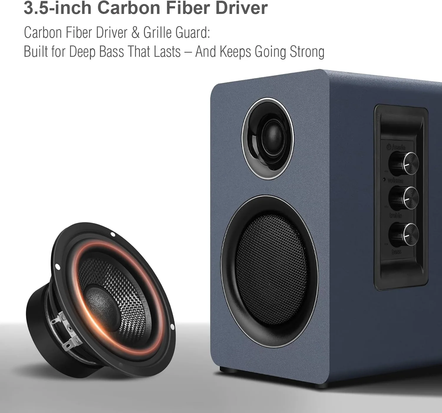 Computer Speakers, Bluetooth 5.3, USB-C, AUX/RCA, 3.5-Inch Woofer, Grey